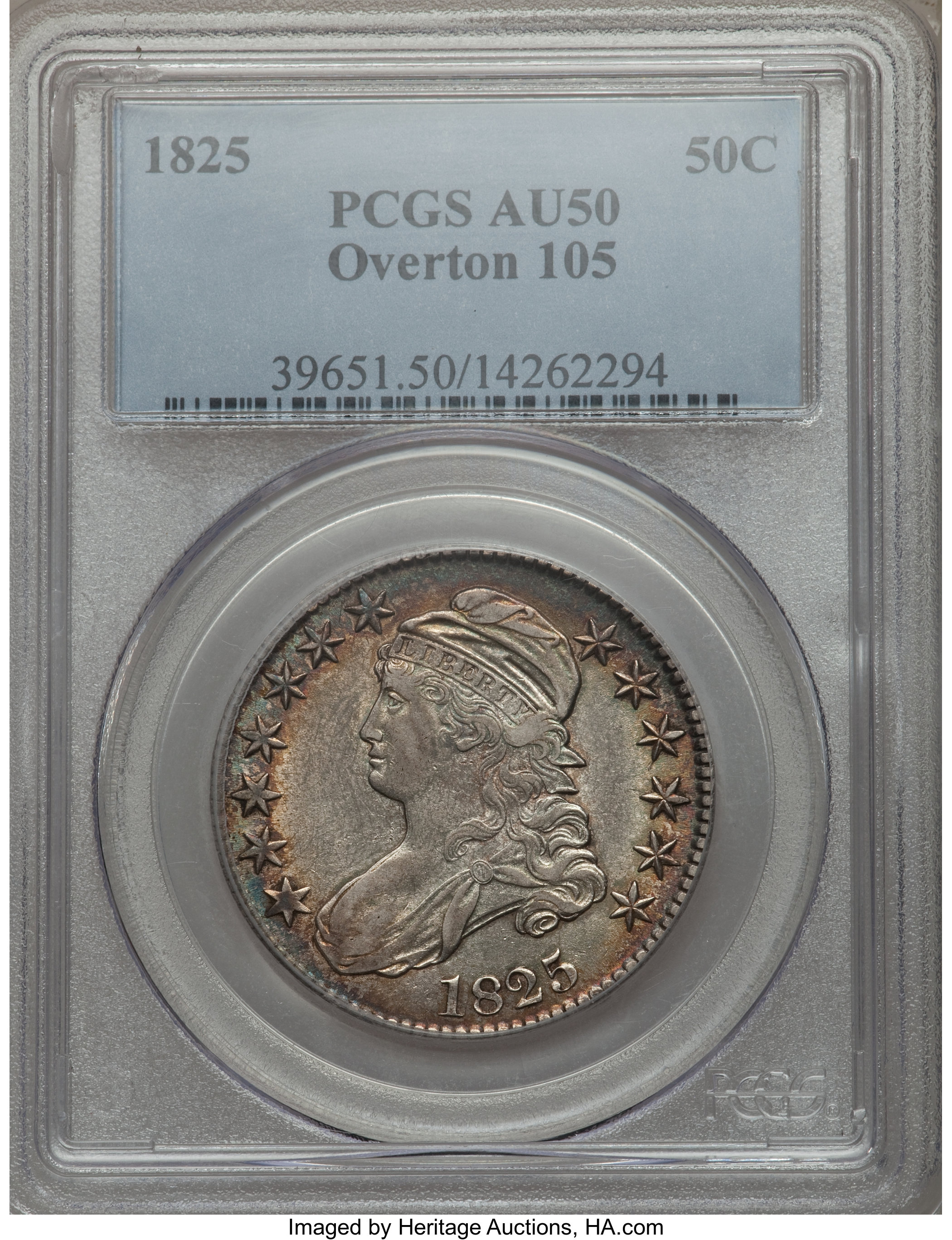 image for: 1825 50C O-105, R.2, AU50 PCGS. PCGS Population (2/4). NGC Census: (0/6).  ...
