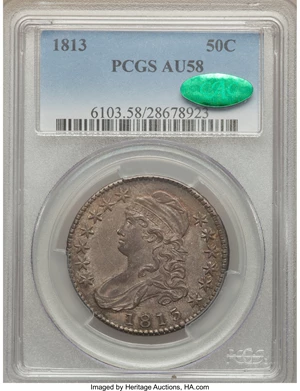 image for: 1813 50C O-105, R.1, AU58 PCGS. CAC....