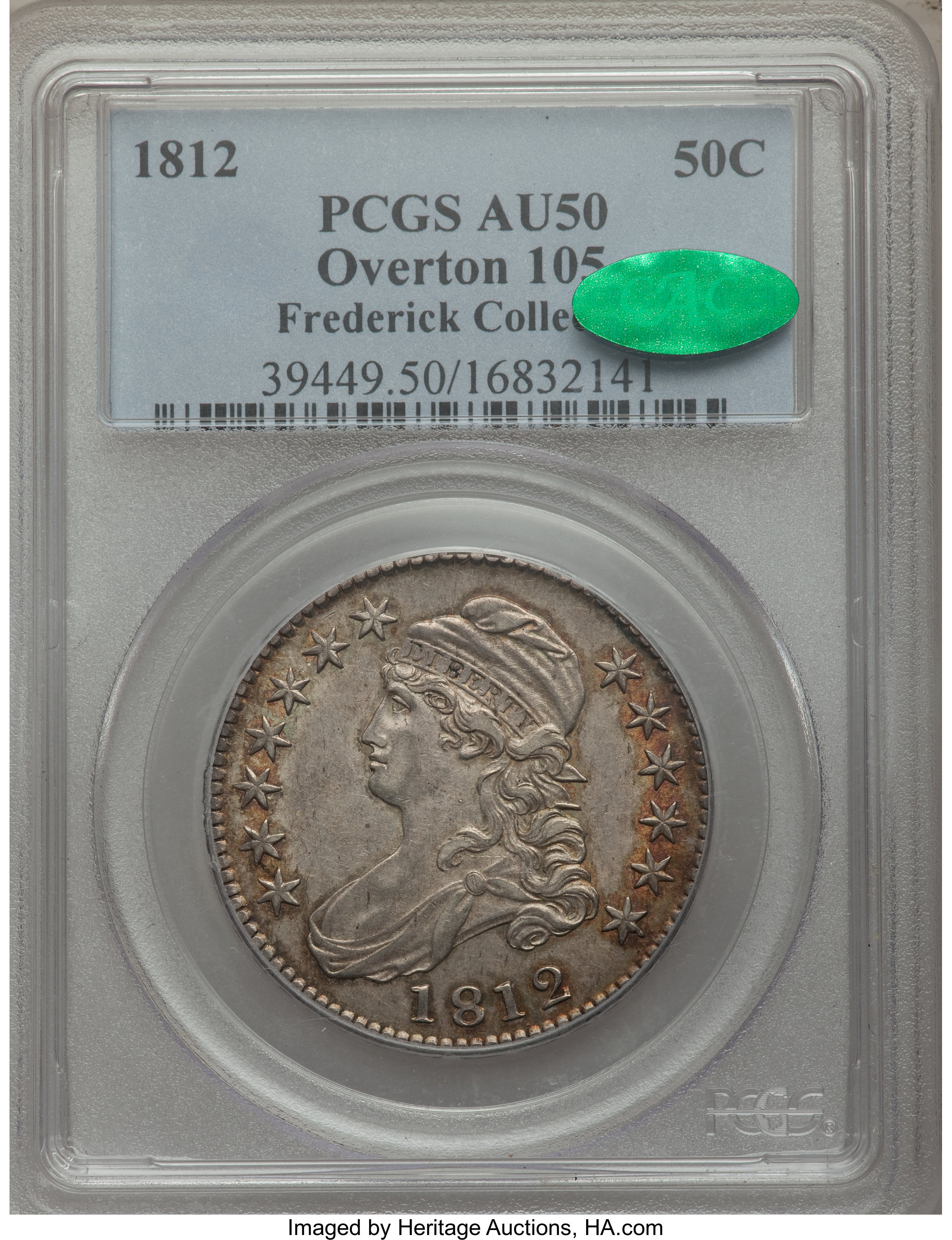 image for: 1812 50C Large 8, O-105, R.1, AU50 PCGS. CAC. Ex: Frederick Collection. PCGS Population (3/4). NGC Census: (0/11). Mintage:...
