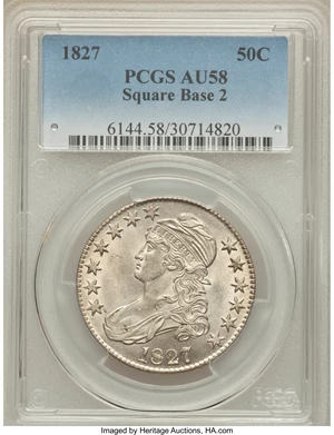 image for: 1827 50C Square Base 2, O-106, R.2, AU58 PCGS....