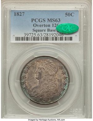 image for: 1827 50C Square Base 2, O-126, R.2, MS63 PCGS. CAC....
