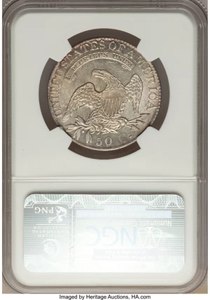 image for: 1827 50C Square Base 2, O-106, R.2, AU58 NGC. NGC Census: (15/5). PCGS Population (2/1). ...