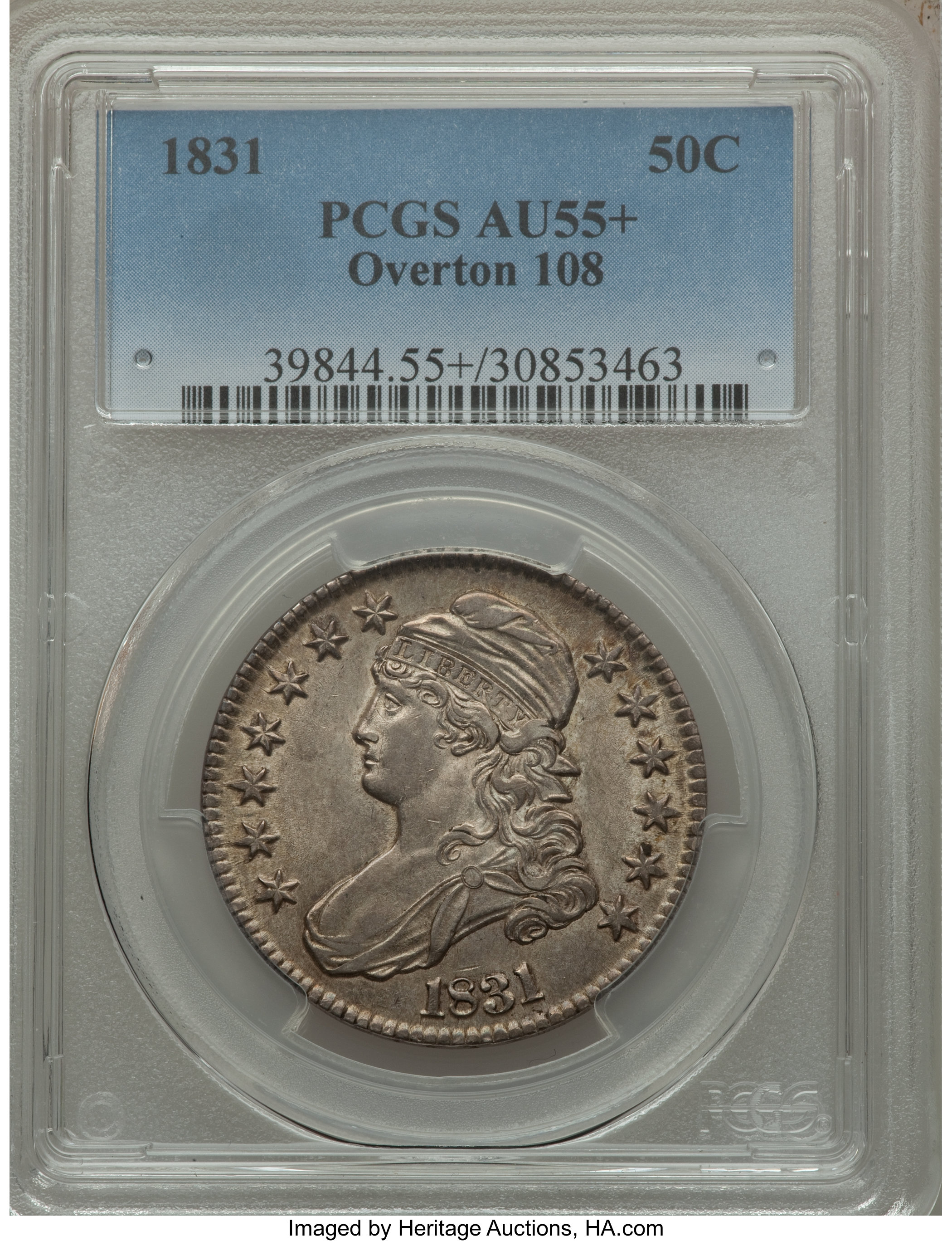 image for: 1831 50C O-108, R.1, AU55+ PCGS. PCGS Population (2/3). NGC Census: (6/11). Mintage: 5,873,660. ...