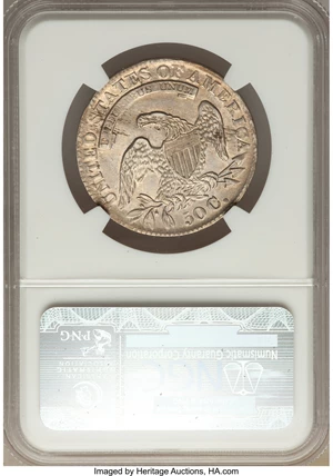 image for: 1833 50C O-106, R.2, AU58 NGC. NGC Census: (8/7). PCGS Population (2/1). Mintage: 5,206,000. ...