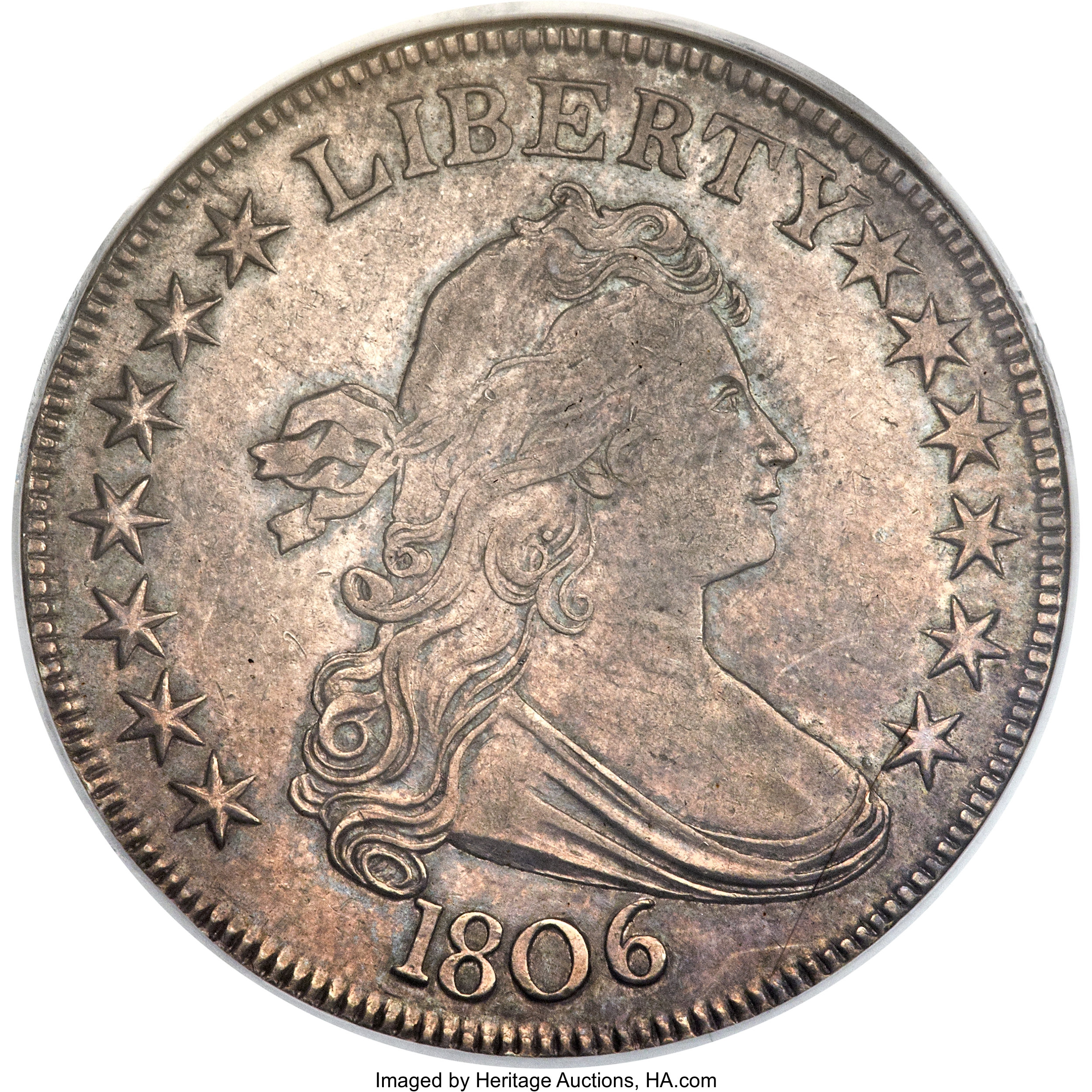 image for: 1806 50C Pointed 6, Stem, O-118a, R.3, AU55 NGC....