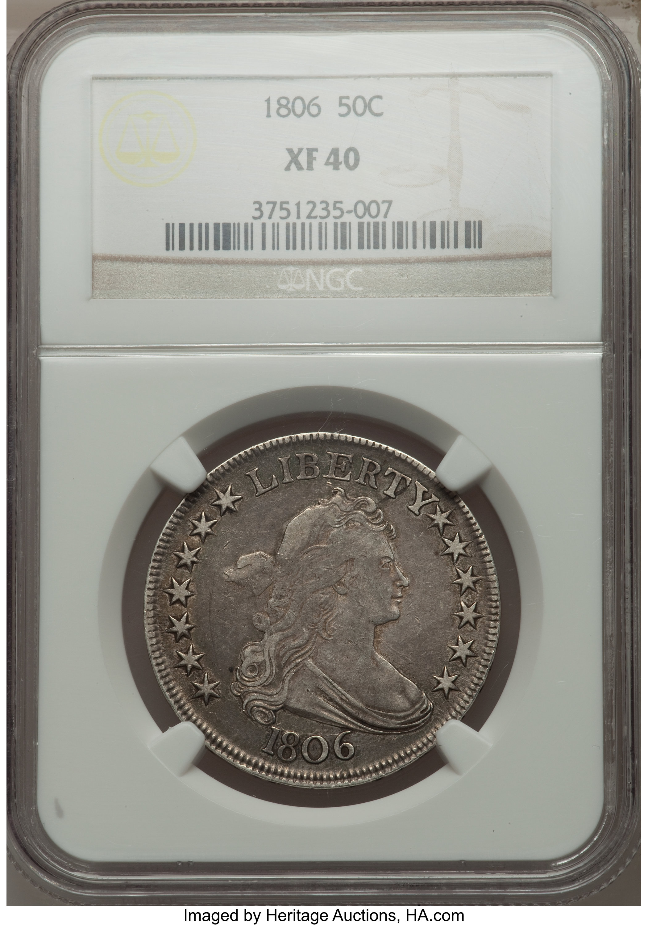 image for: 1806 50C Pointed 6, Stem, O-119, R.3, XF40 NGC....