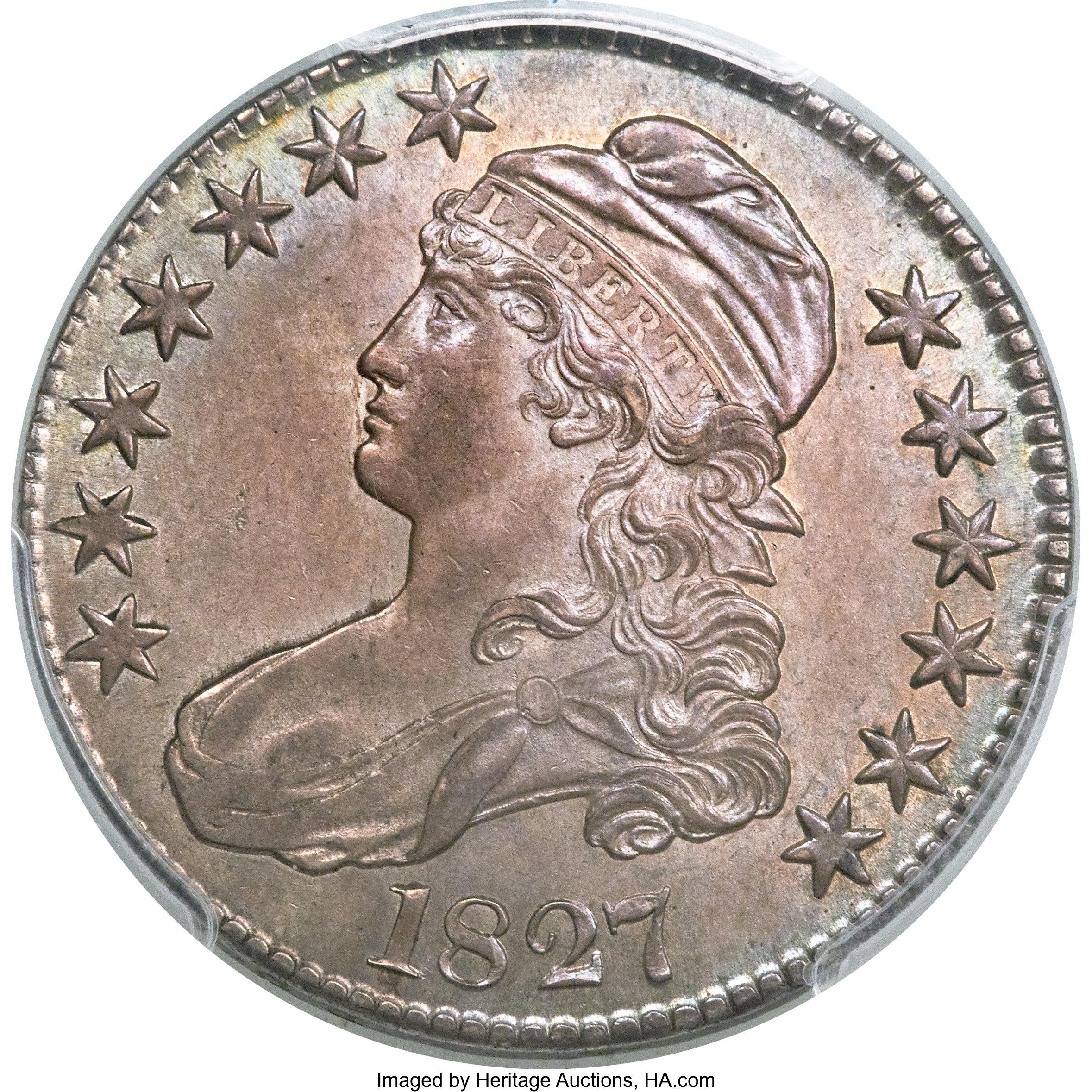 image for: 1827 50C Square Base 2, O-108a, R.4, MS63 PCGS. CAC....