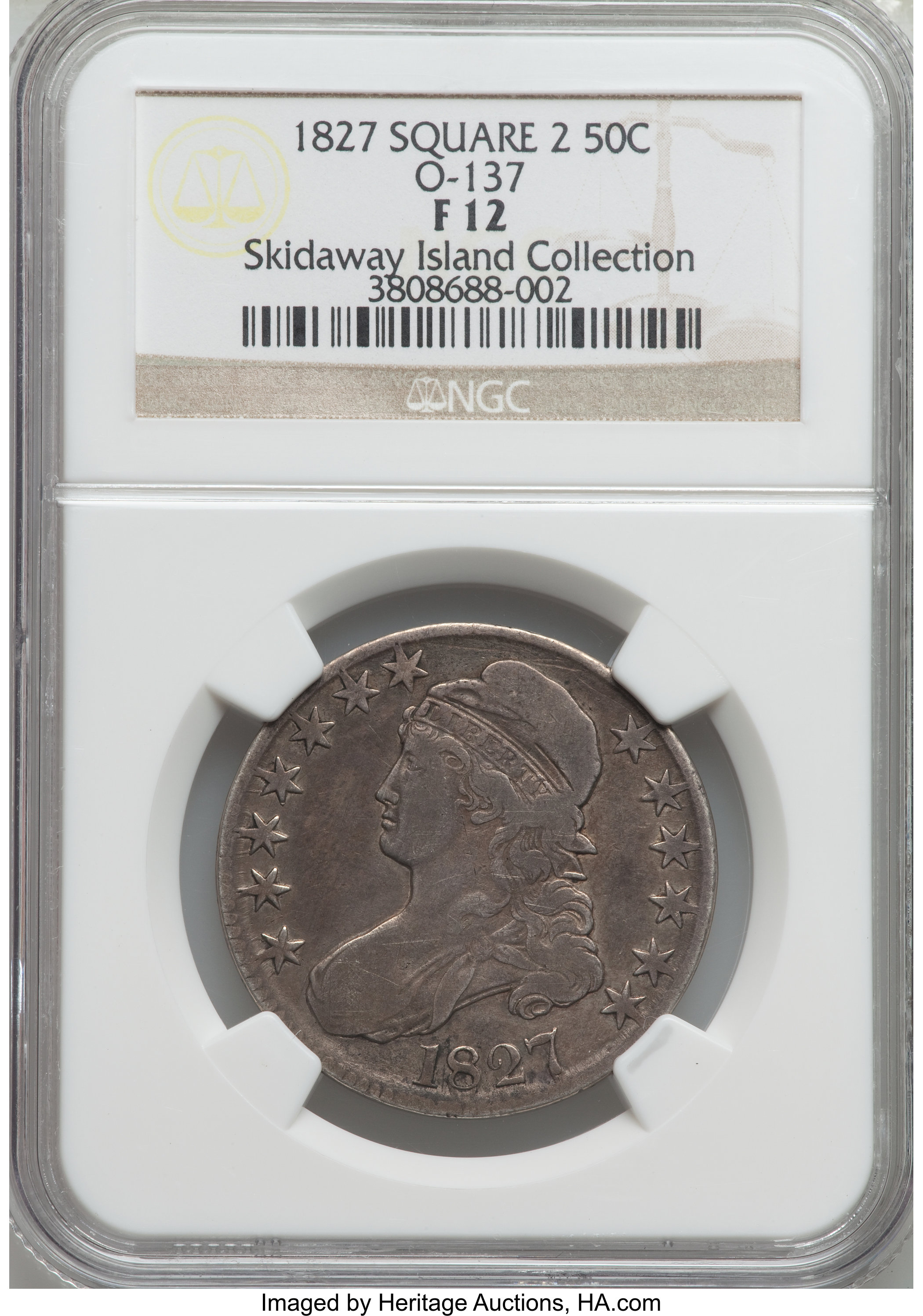 image for: 1827 50C Square Base 2, O-137, R.6, Fine 12 NGC....