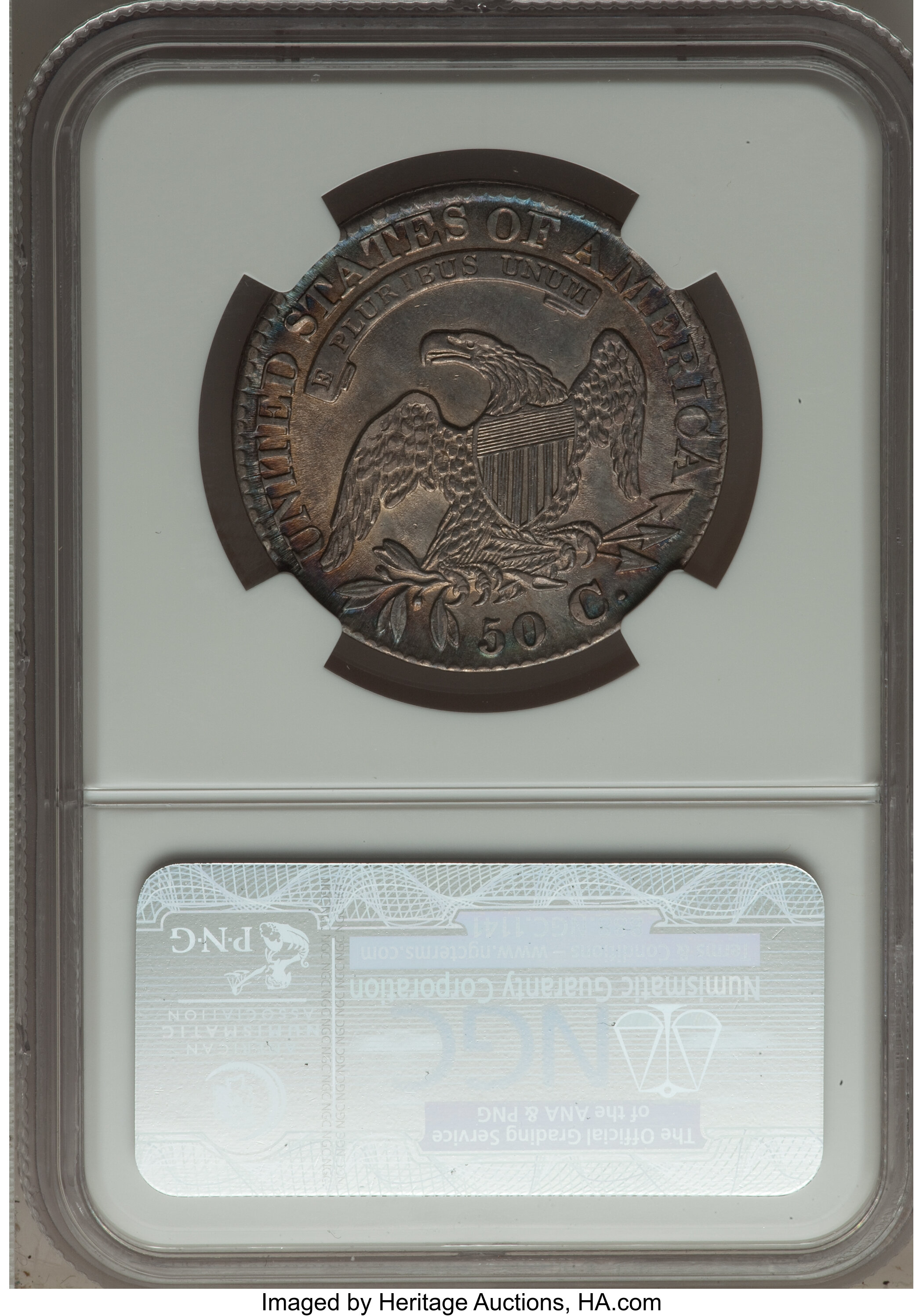 image for: 1827 50C Square Base 2, O-117, R.3, AU55 NGC....