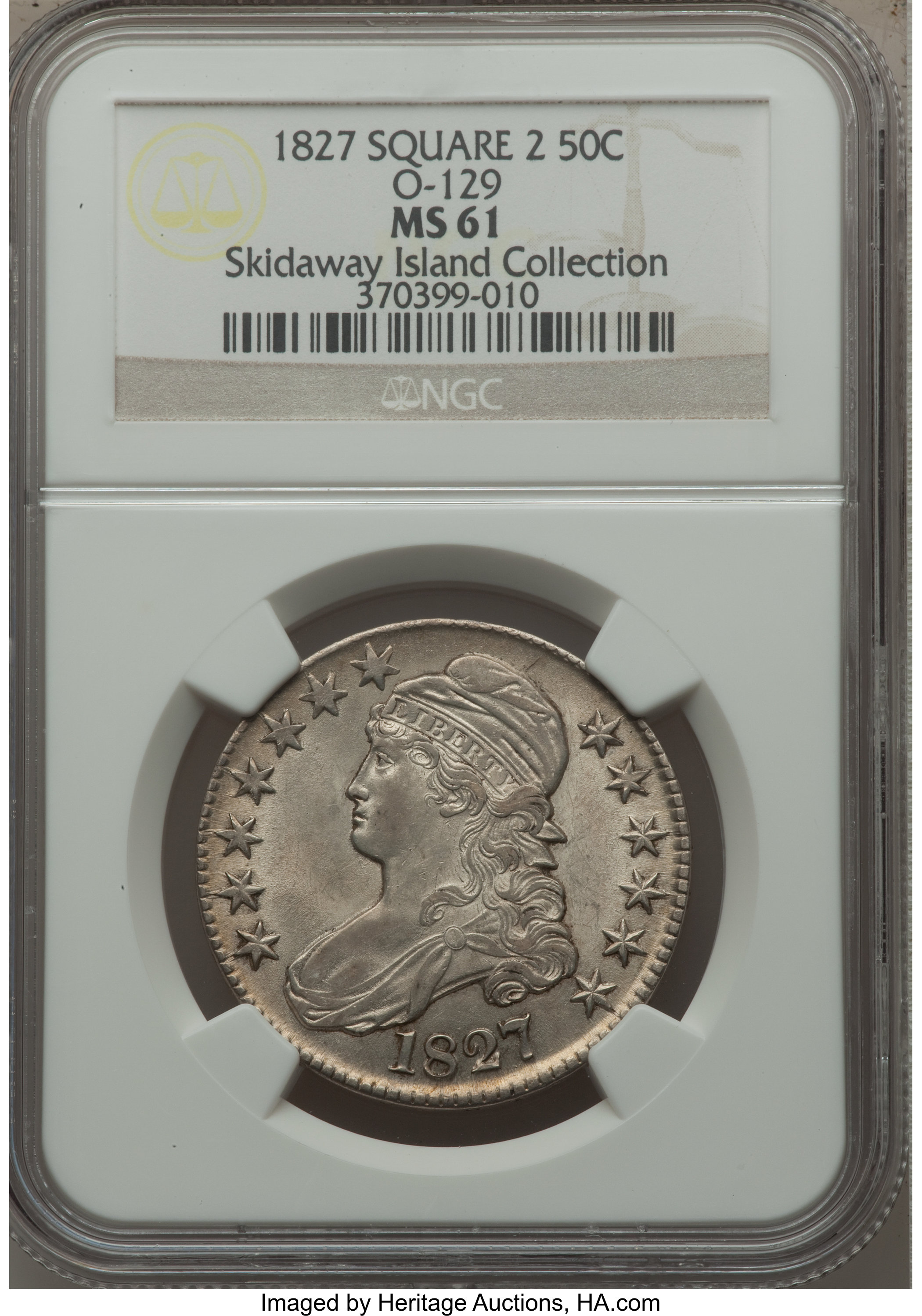 image for: 1827 50C Square Base 2, O-129, R.4, MS61 NGC....