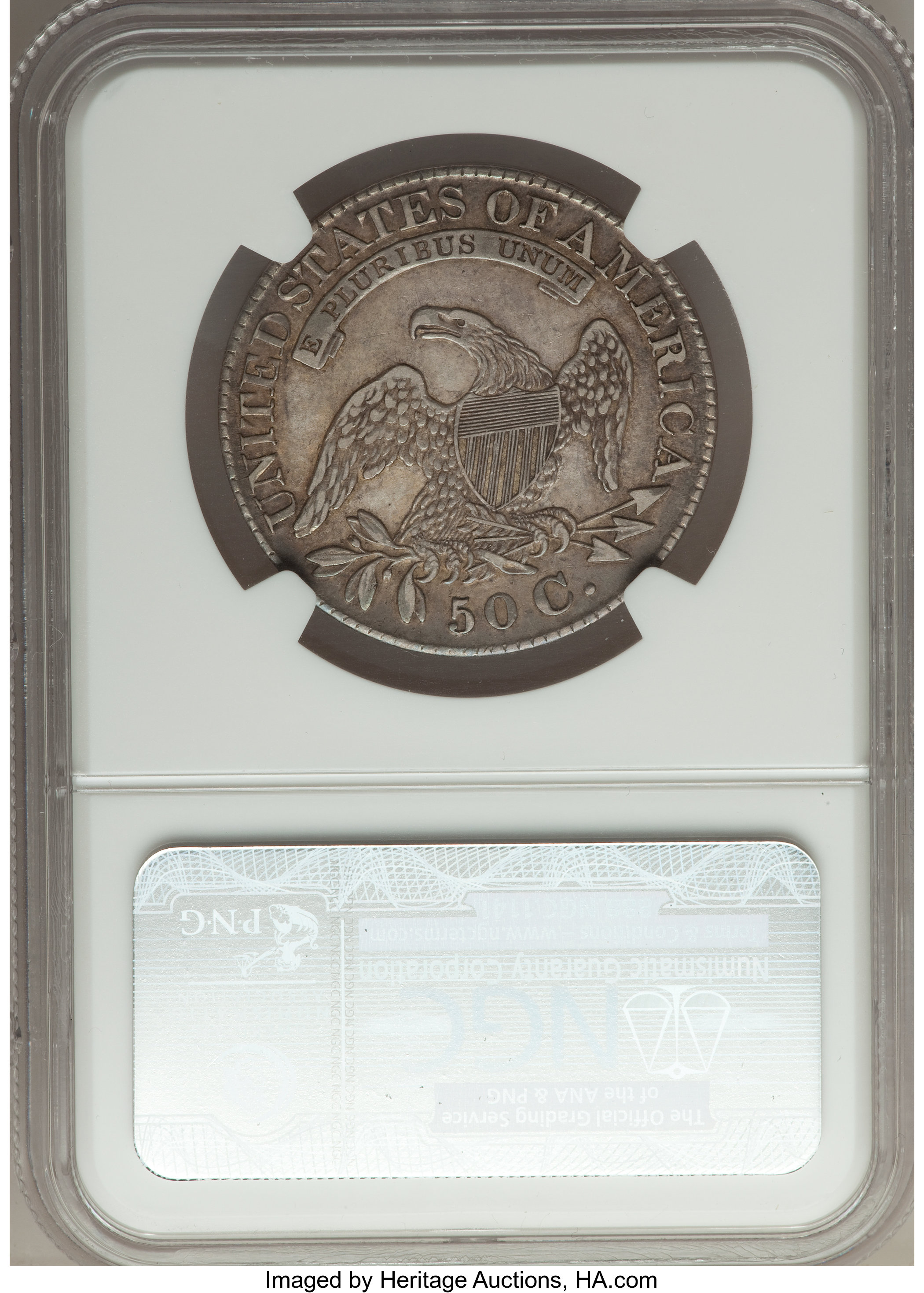 image for: 1828 50C Curl Base 2, No Knob, O-105, R.5, AU50 NGC....