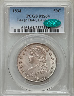 image for: 1834 50C Large Date, Large Letters, O-101, R.1, MS64 PCGS. CAC....