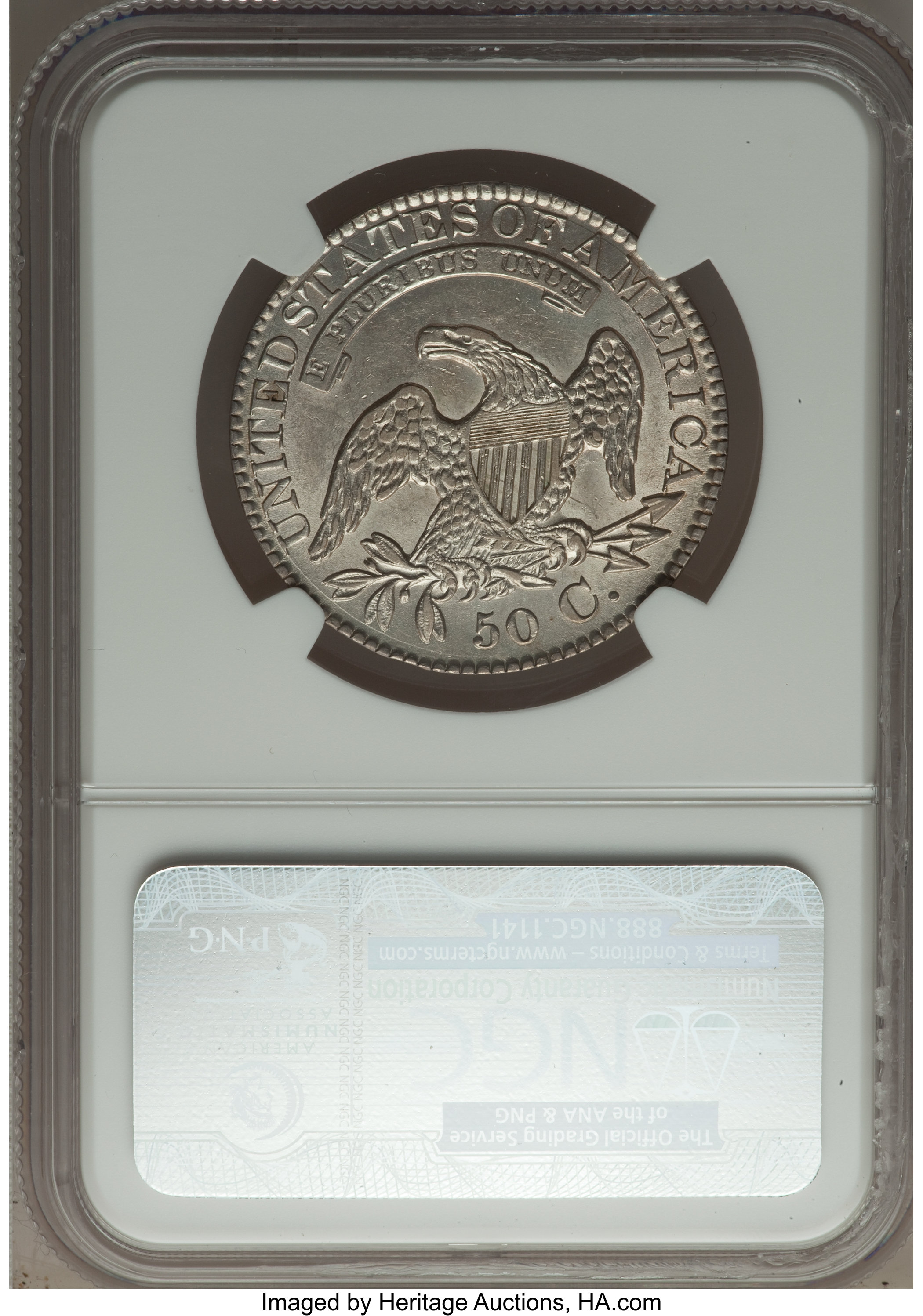 image for: 1828 50C Square Base 2, Large 8s, O-109, R.3, AU53 NGC. NGC Census: (0/0). PCGS Population (1/4).  From The Skidaway Is...