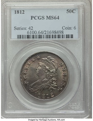 image for: 1812 50C Large 8, O-105a, R.2, MS64 PCGS....