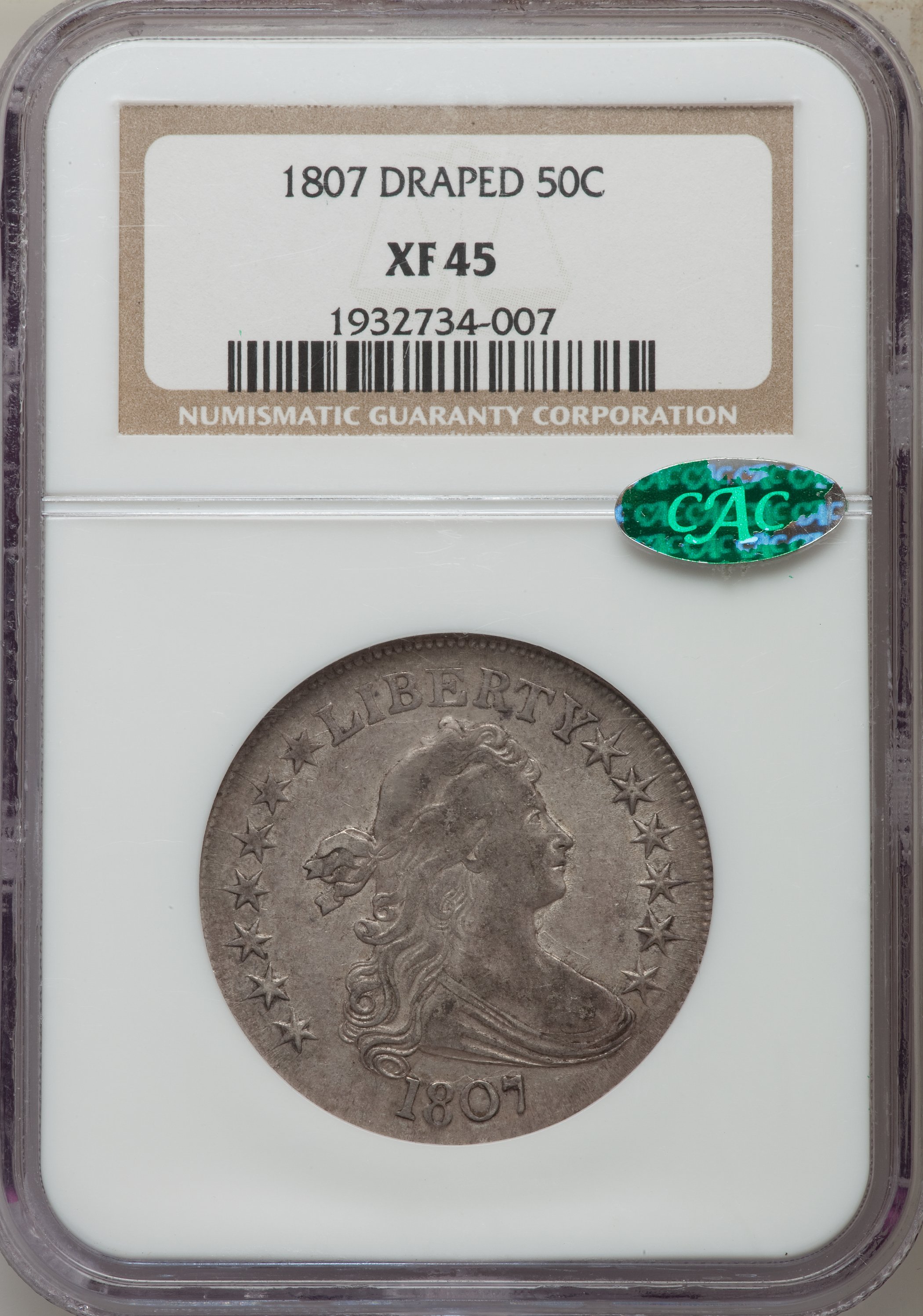 image for: 1807 50C Draped Bust, O-103, R.3, XF45 NGC. CAC....