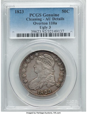image for: 1823 50C Ugly 3, O-110a, R.3, -- Cleaned -- PCGS Genuine. AU Details. PCGS Population (0/0). NGC Census: (0/0). ___________...
