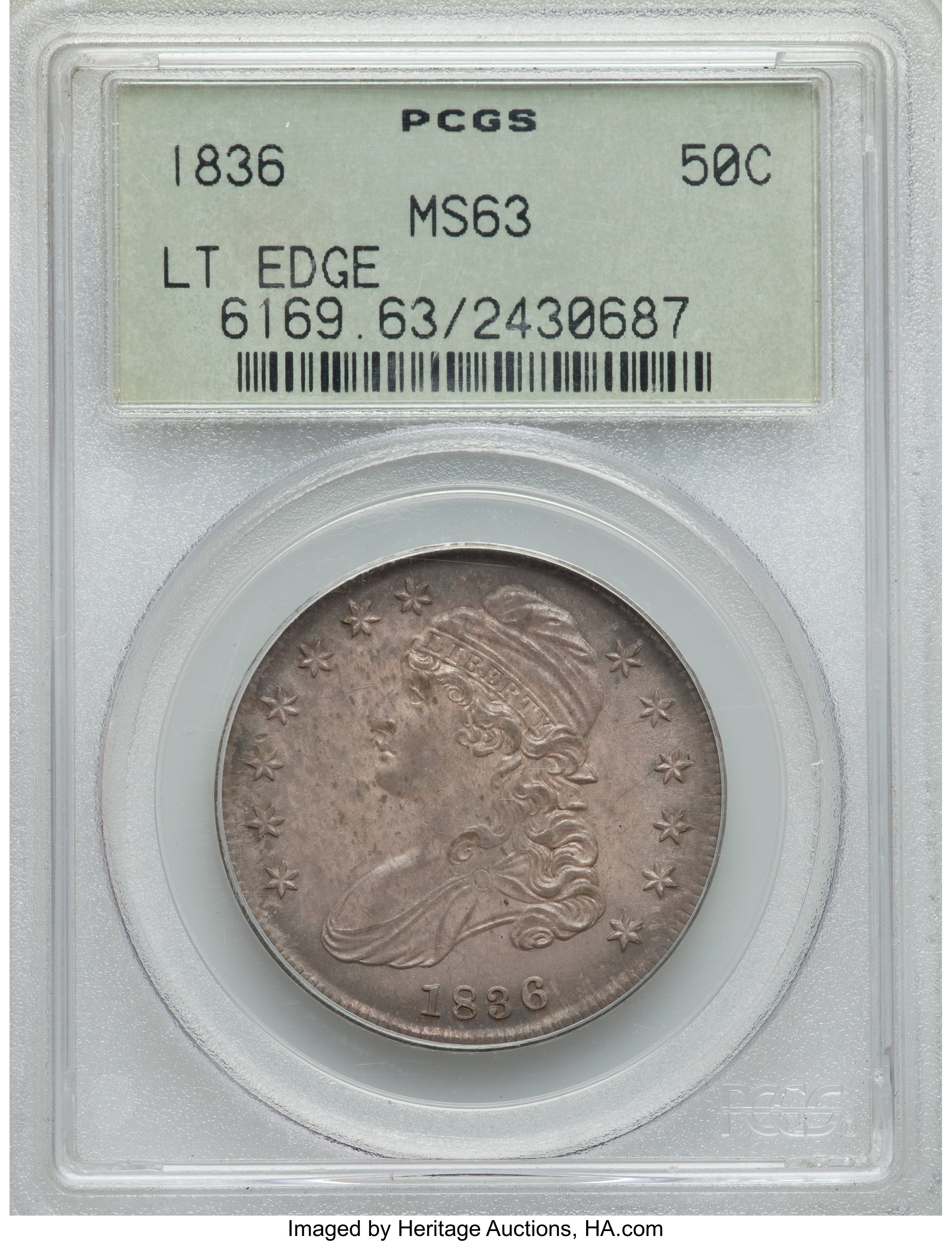 image for: 1836 50C Lettered Edge, O-104a, R.3, MS63 PCGS....