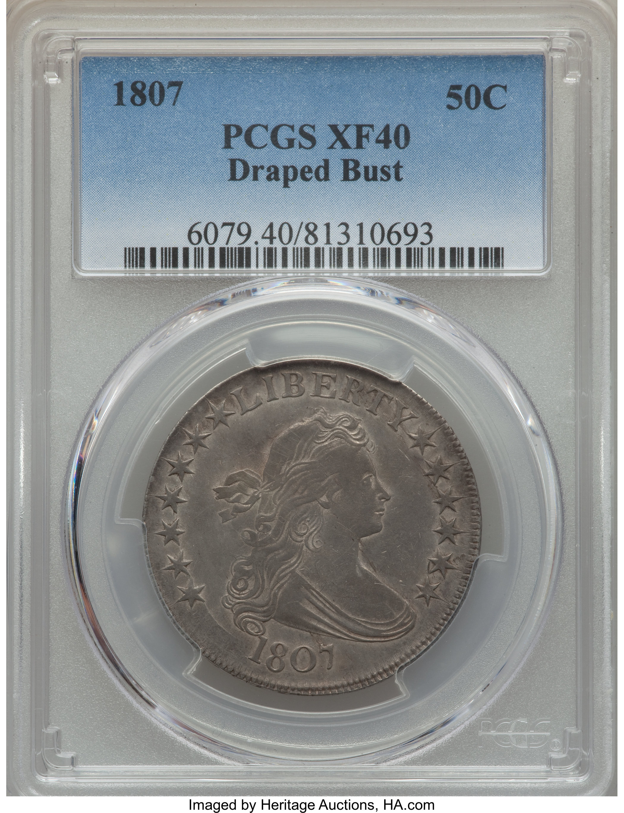 image for: 1807 50C Draped Bust, O-106, T-6, R.3, XF40 PCGS....