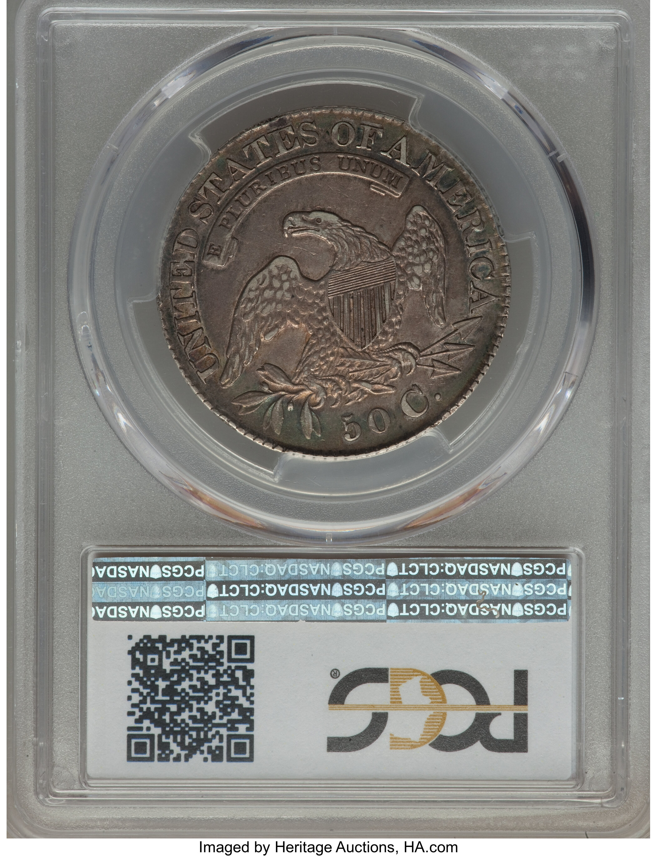 image for: 1828 50C Square Base 2, Small 8s, Large Letters, O-117, R.1, AU53 PCGS. PCGS Population: (2/7). NGC Census: (3/19).  ...
