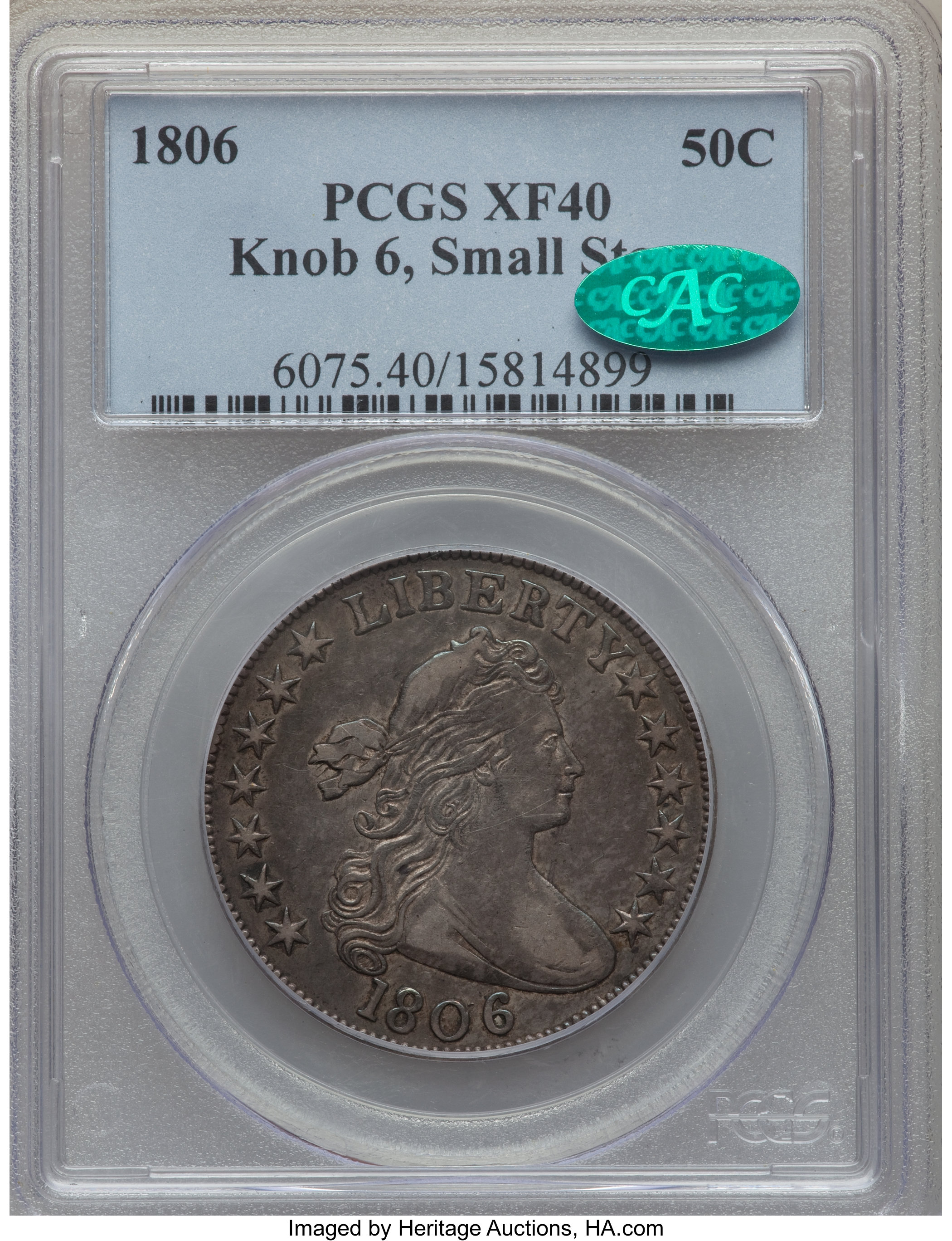 image for: 1806 50C Knob 6, Small Stars, O-107a, T-3, High R.4, XF40 PCGS. CAC....