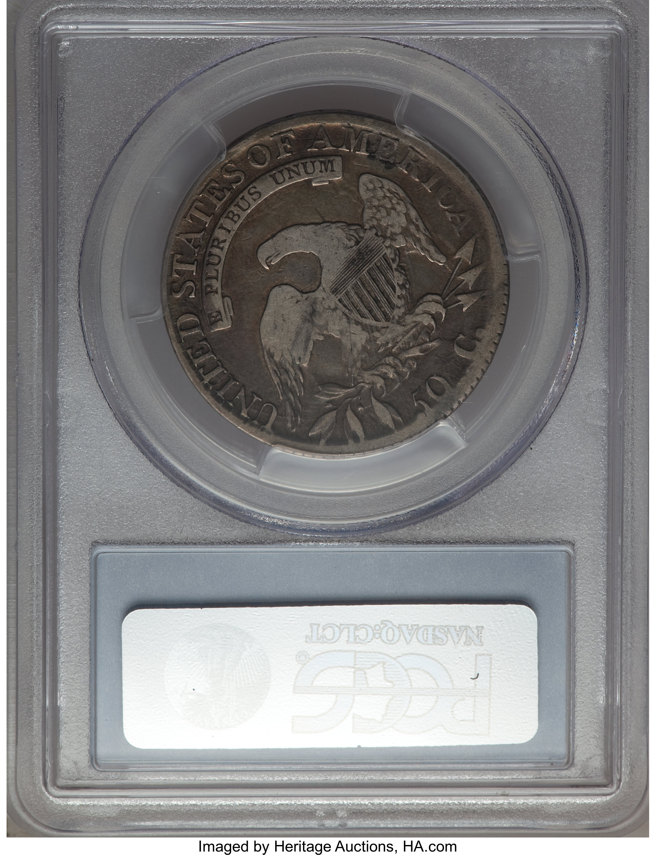image for: 1814 50C E Over A in STATES, O-108, R.2, VF35 PCGS. PCGS Population: (2/5). NGC Census: (2/8).  ...