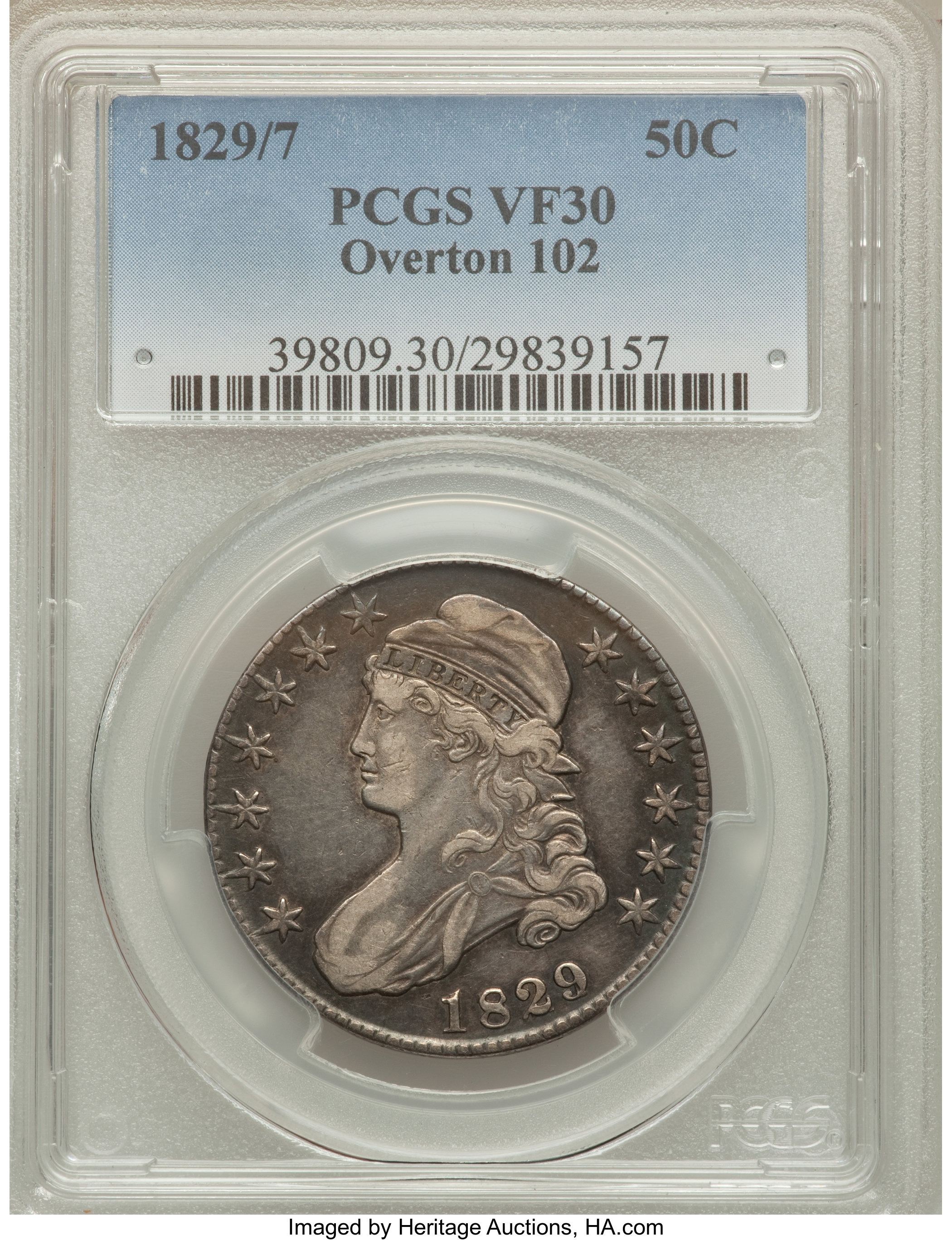 image for: 1829/7 50C O-102 VF30 PCGS. PCGS Population (3/10). NGC Census: (0/31).  ...