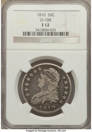 image for: 1810 50C O-108, R.3, Fine 12 NGC. NGC Census: (1/10). PCGS Population (0/6). ...
