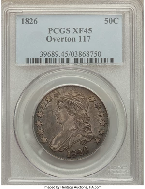 image for: 1826 50C O-117, R.2, XF45 PCGS. PCGS Population (2/6). NGC Census: (0/12). Mintage: 4,000,000. ...