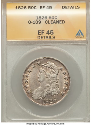 image for: 1826 50C O-109, R.1, -- Cleaned -- ANACS. XF45 Details. NGC Census: (4/10). PCGS Population (2/9). Mintage: 4,000,000. ...