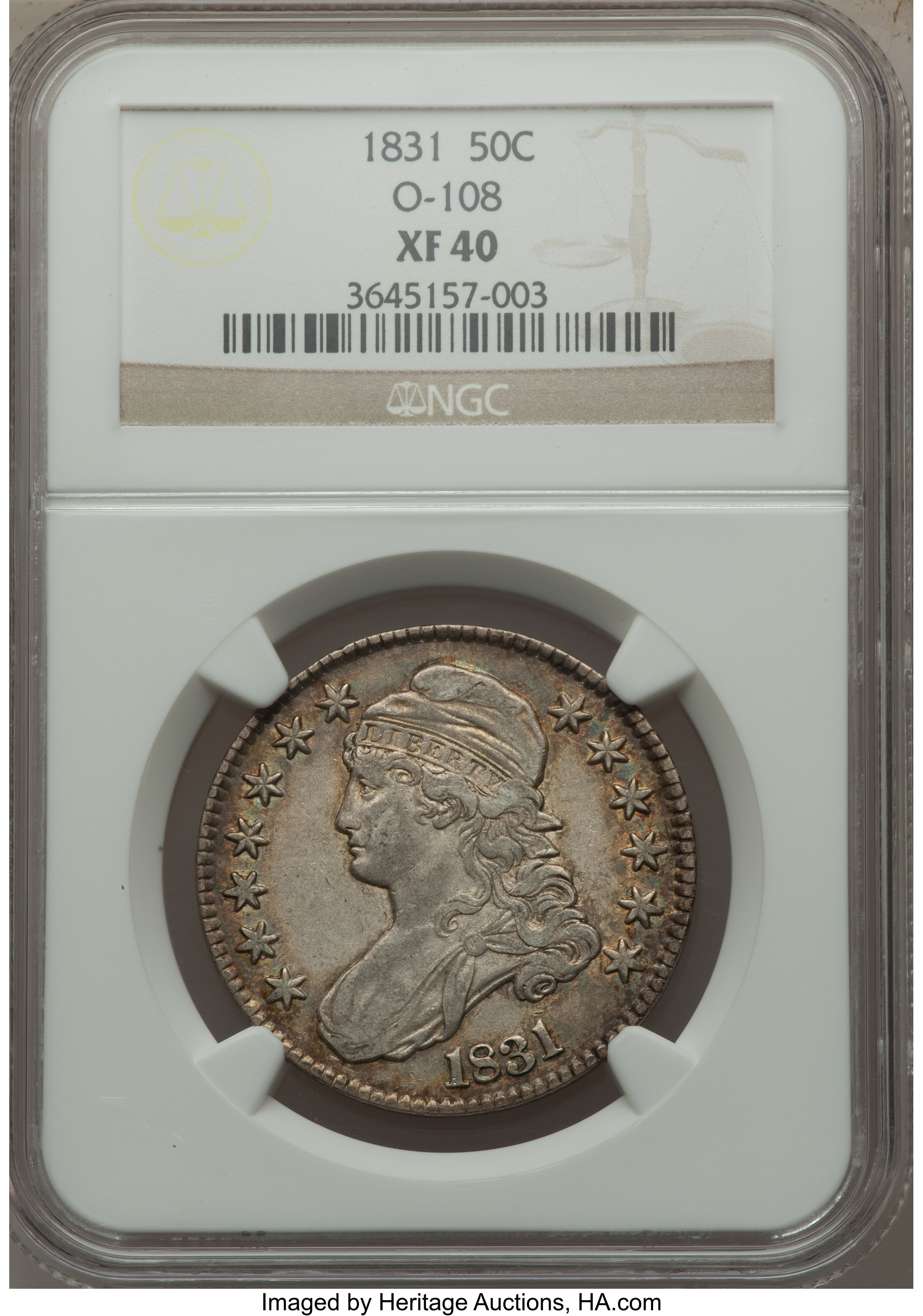 image for: 1831 50C O-108, R.1, XF40 NGC. NGC Census: (4/23). PCGS Population (3/8). Mintage: 5,873,660. ...