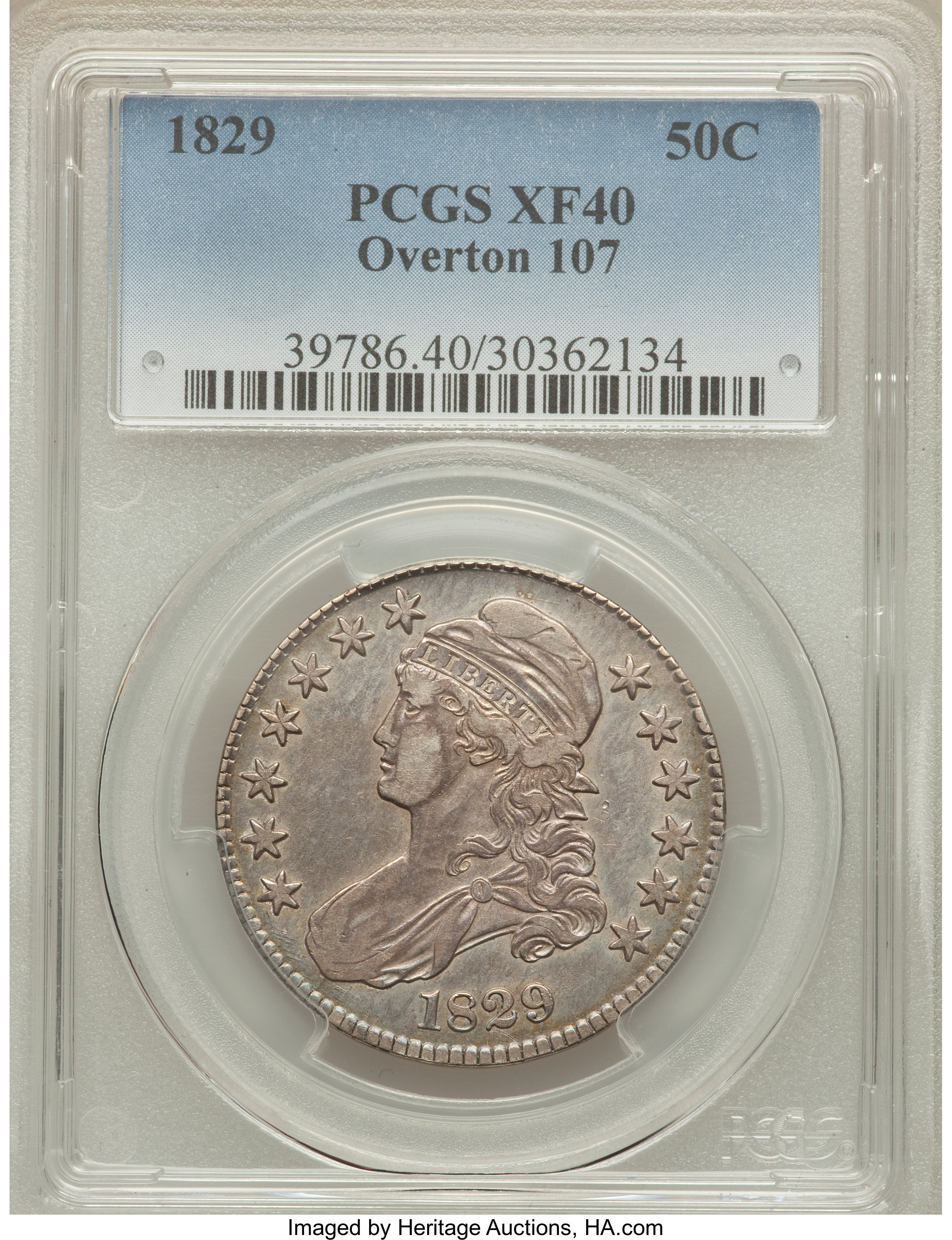 image for: 1829 50C Small Letters, O-107, R.3, XF40 PCGS. PCGS Population (1/4). NGC Census: (0/0). Mintage: 3,712,156. ...