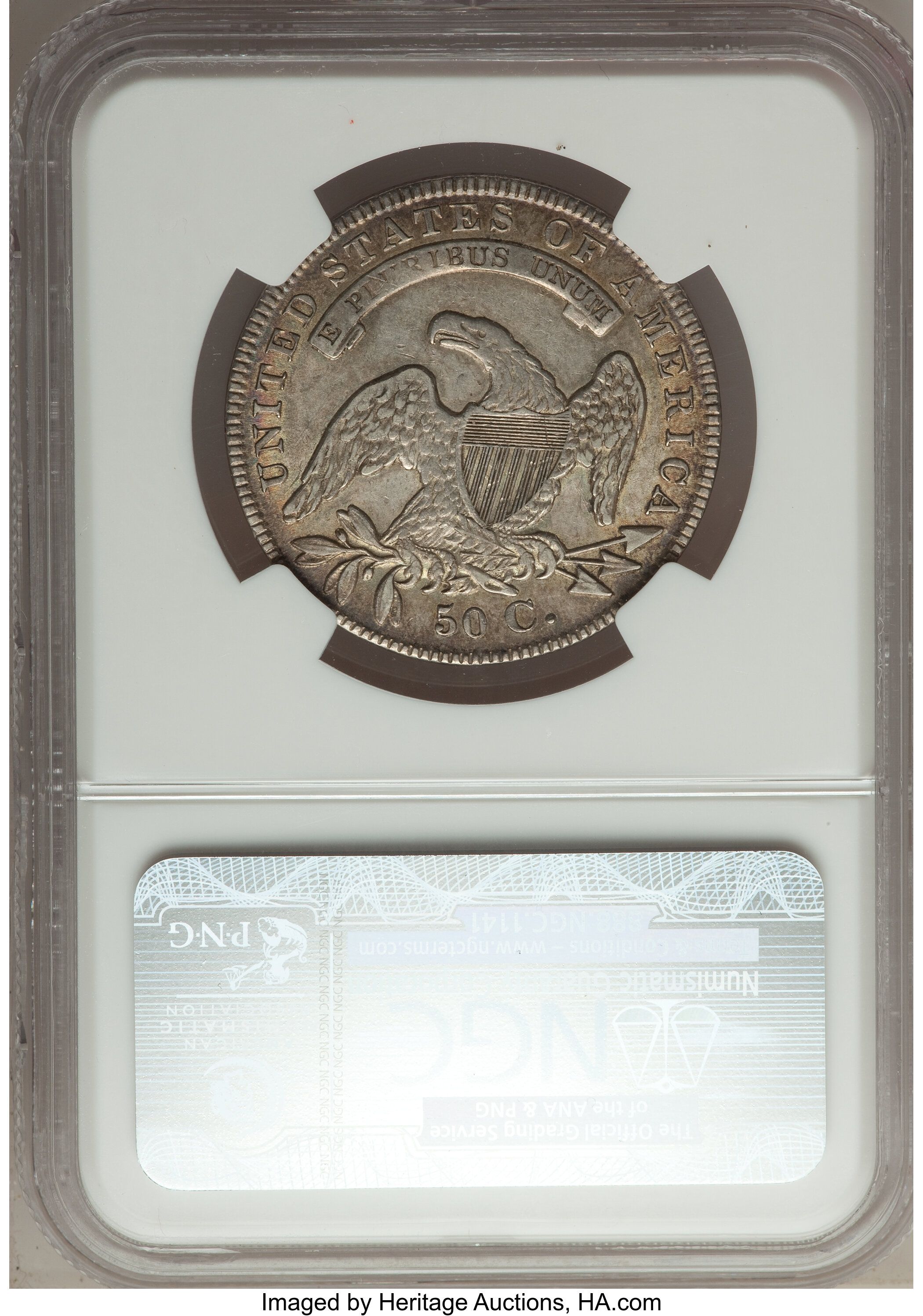 image for: 1836 50C Lettered Edge, O-112, R.1, AU53 NGC. NGC Census: (0/0). PCGS Population (3/7). Mintage: 6,545,000. ...