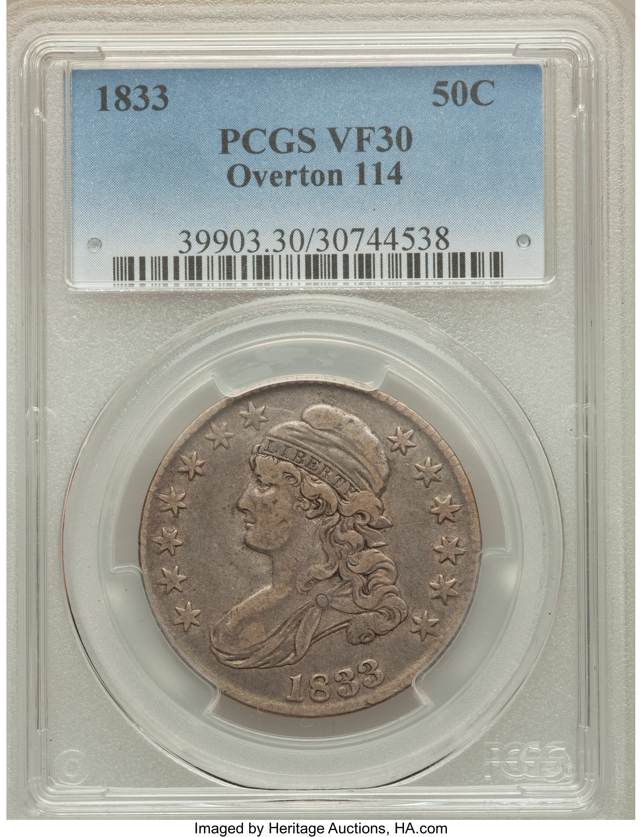 image for: 1833 50C O-114, R.2, VF30 PCGS. PCGS Population (4/14). NGC Census: (0/21).  ...