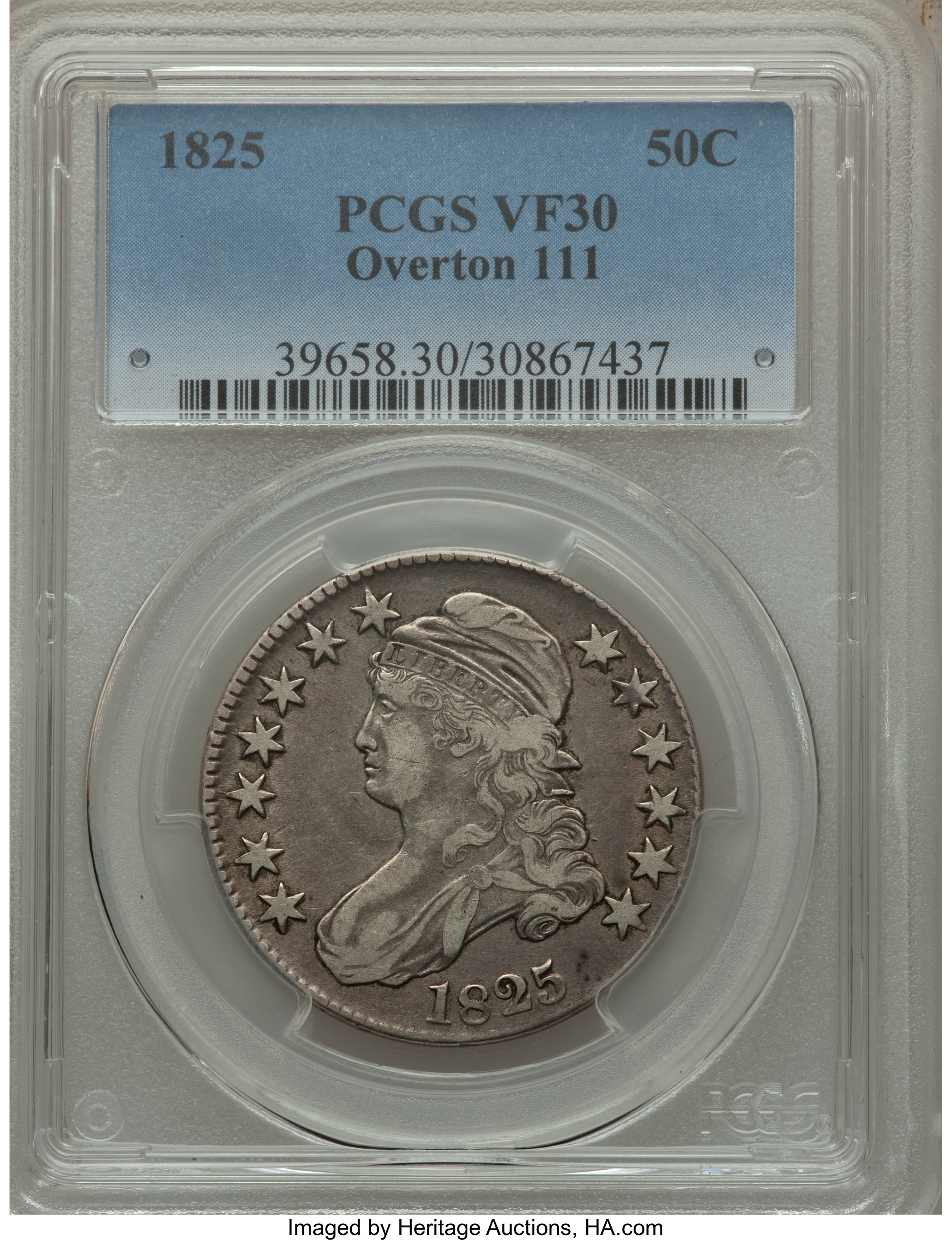 image for: 1825 50C O-111, R.3, VF30 PCGS. PCGS Population (4/10). NGC Census: (0/17). Mintage: 2,900,000. ...