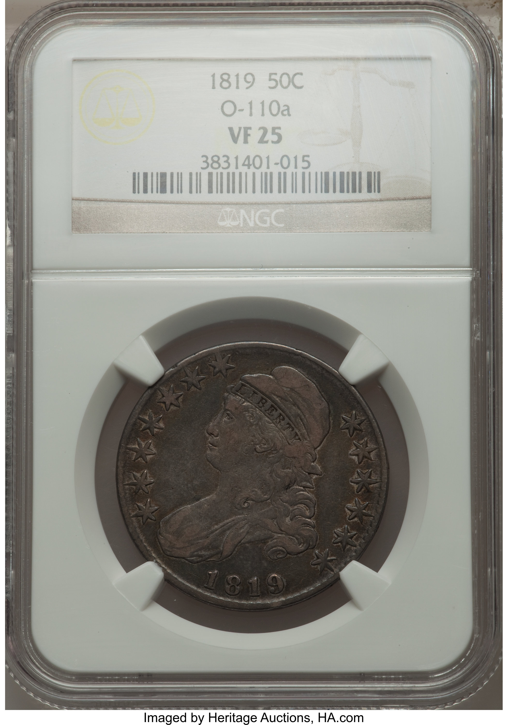 image for: 1819 50C O-110a, R.3, VF25 NGC. NGC Census: (1/12). PCGS Population (0/6).  ...