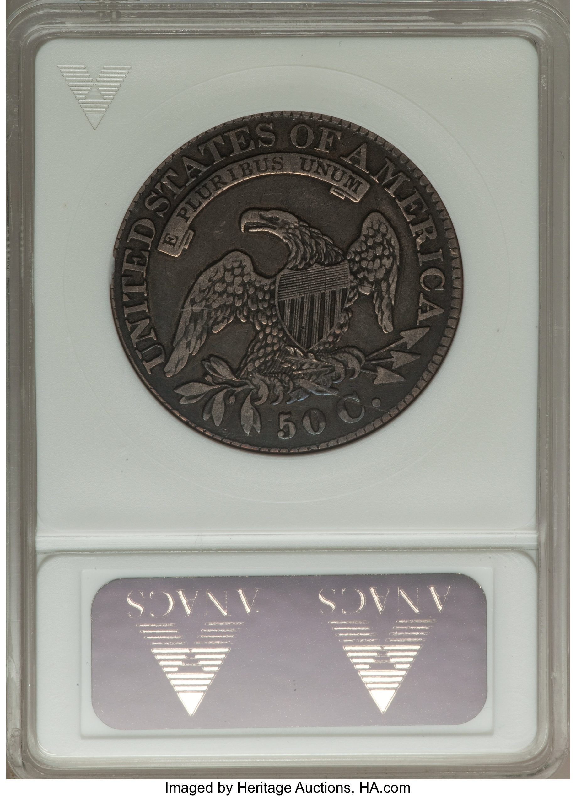 image for: 1828 50C Curl Base 2, Knob, O-106, High R.4, -- Scratched -- ANACS. VF Details, Net VF20. NGC Census: (0/0). PCGS Populatio...