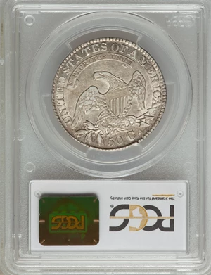 image for: 1828 50C Square Base 2, Small 8s, Large Letters, O-120, R.1, VF35 PCGS. PCGS Population (4/11). NGC Census: (2/17). ...