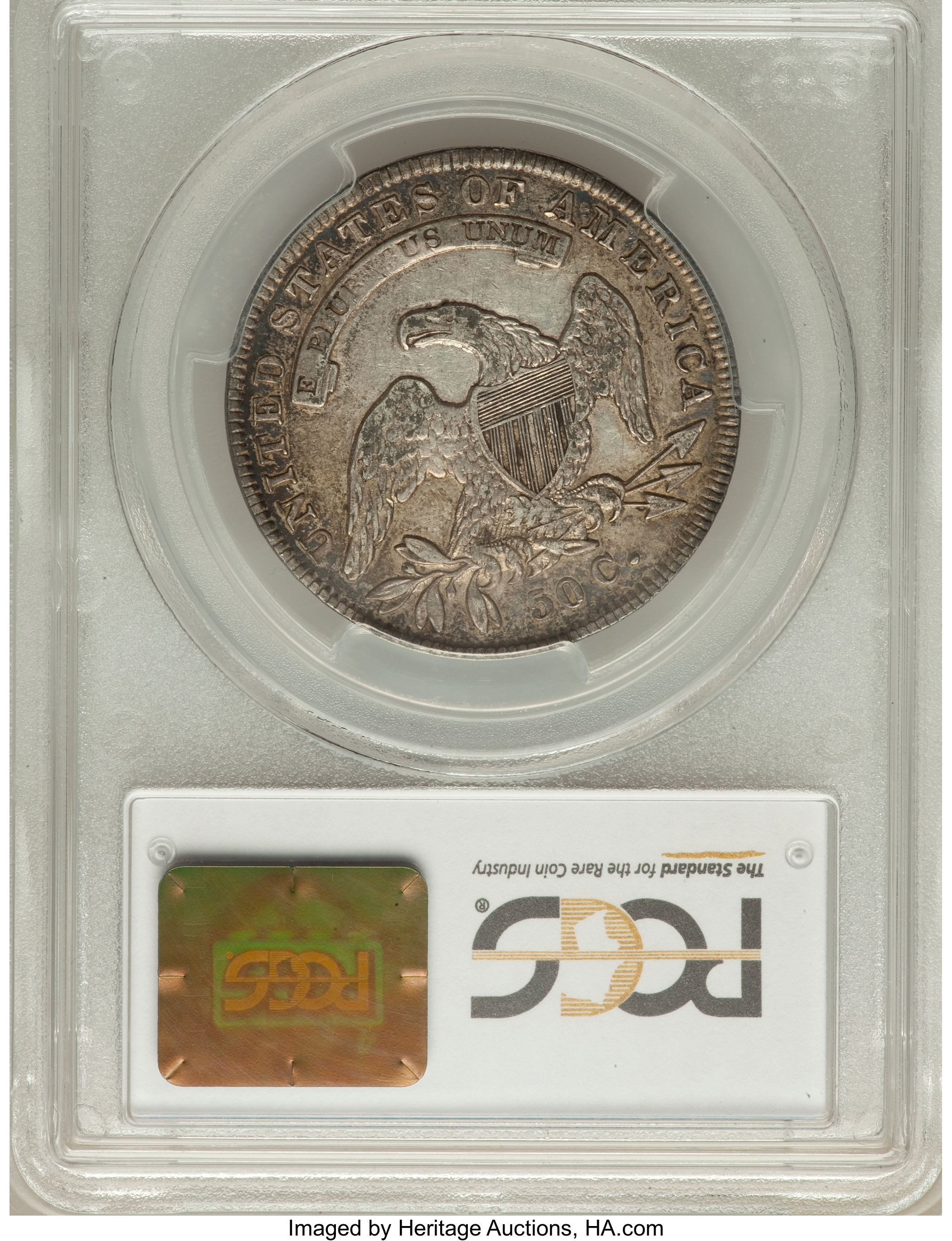 image for: 1836 50C Lettered Edge, O-109, R.3, AU50 PCGS. PCGS Population (2/3). NGC Census: (0/8). Mintage: 6,545,000. ...