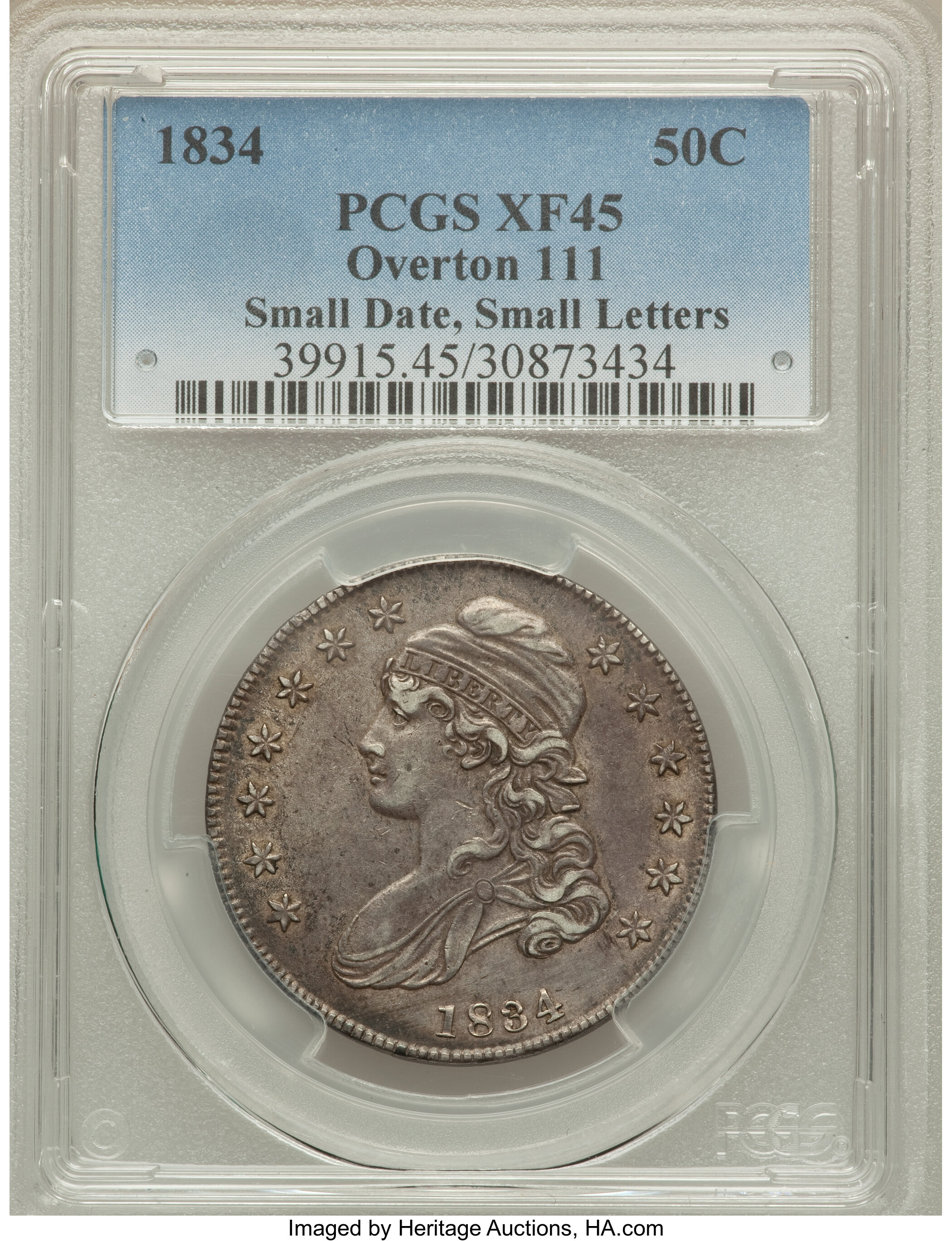 image for: 1834 50C Small Date, Small Letters, O-111, R.1, XF45 PCGS. PCGS Population (4/8). NGC Census: (0/0).  ...