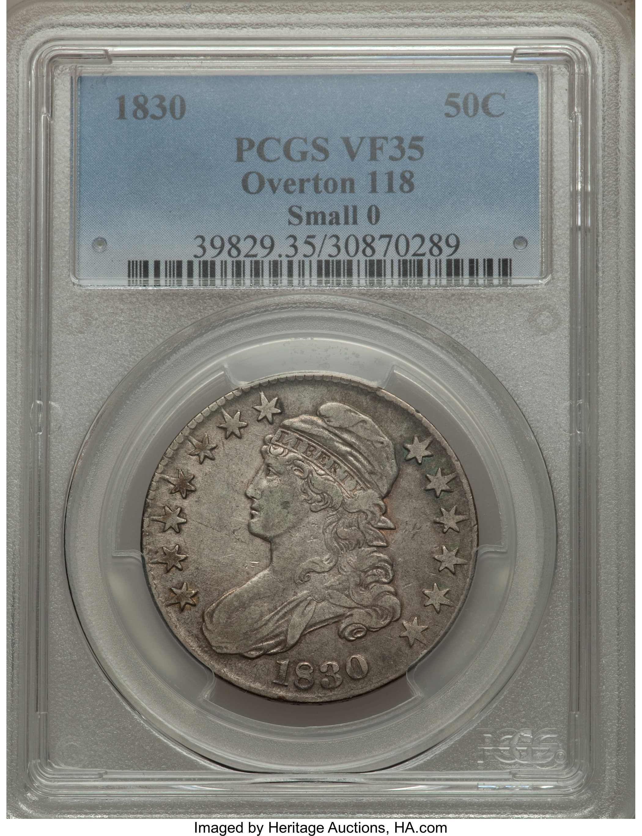 image for: 1830 50C Small 0, O-118, R.3, VF35 PCGS. PCGS Population (2/6). NGC Census: (3/15). Mintage: 4,764,800. ...