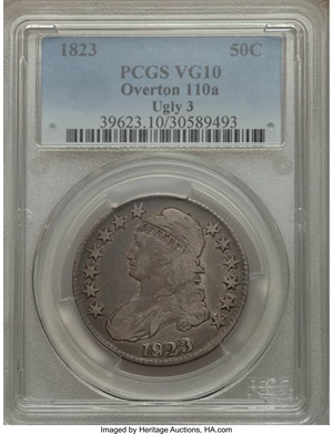 image for: 1823 50C Ugly 3, O-110a, R.3, VG10 PCGS. PCGS Population (1/18). NGC Census: (0/0). ...