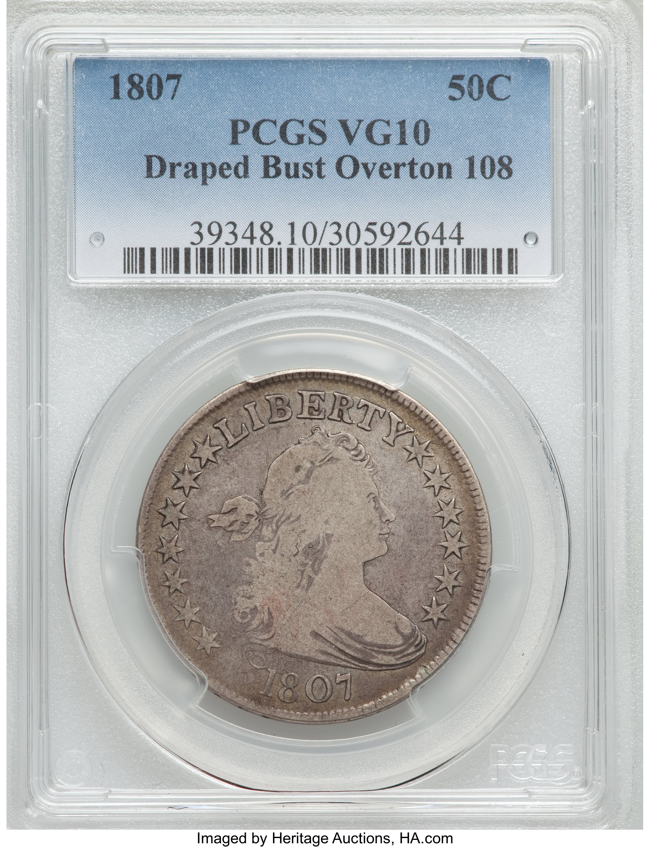 image for: 1807 50C Draped Bust, O-108, R.3, VG10 PCGS. PCGS Population (1/5). NGC Census: (0/12).  ...