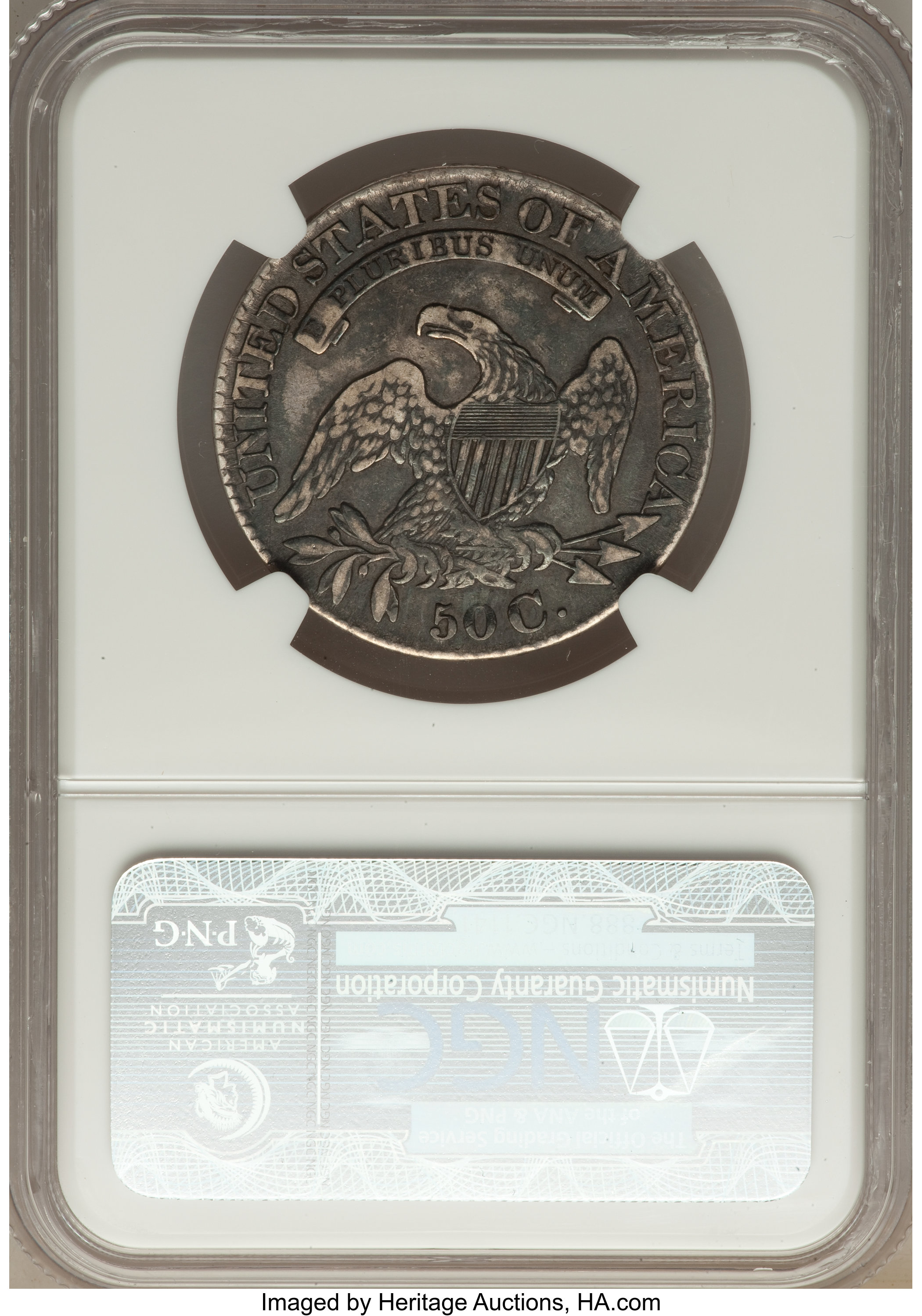 image for: 1827 50C Square Base 2, O-121, R.3, VF30 NGC. Ex: The Skidaway Island Collection. NGC Census: (2/8). PCGS Population (1...