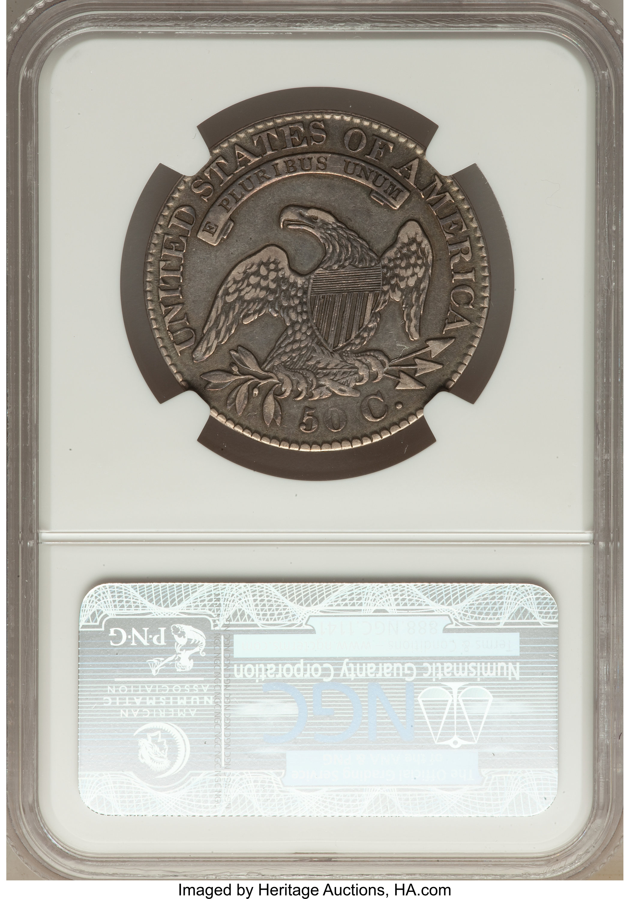 image for: 1827 50C Square Base 2, O-129, R.4, XF45 NGC. Ex: The Skidaway Island Collection. NGC Census: (3/9). PCGS Population (1...