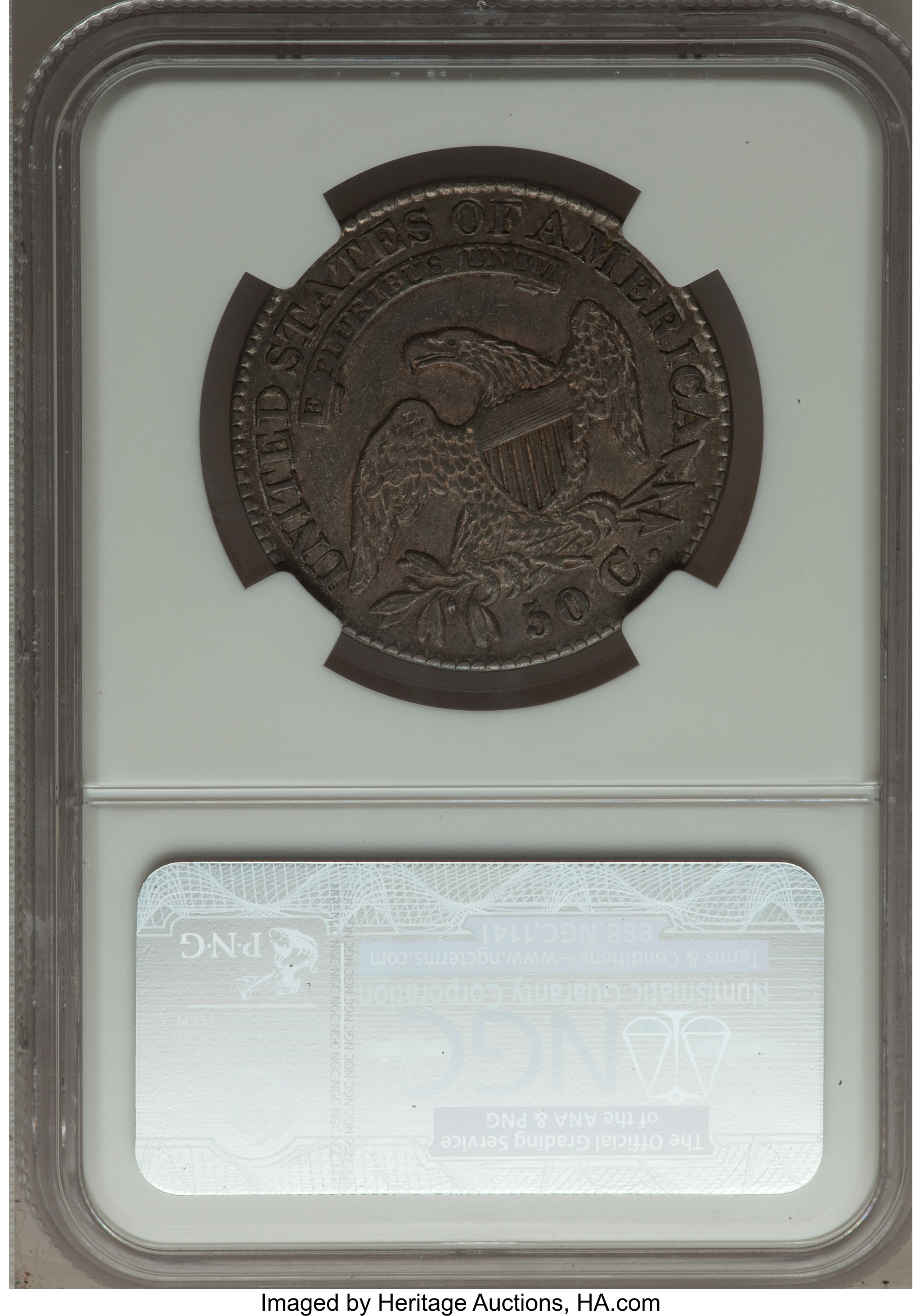 image for: 1828 50C Square Base 2, Small 8s, Large Letters, O-114, R.3, XF45 NGC. Ex: The Skidaway Island Collection. NGC Census: ...