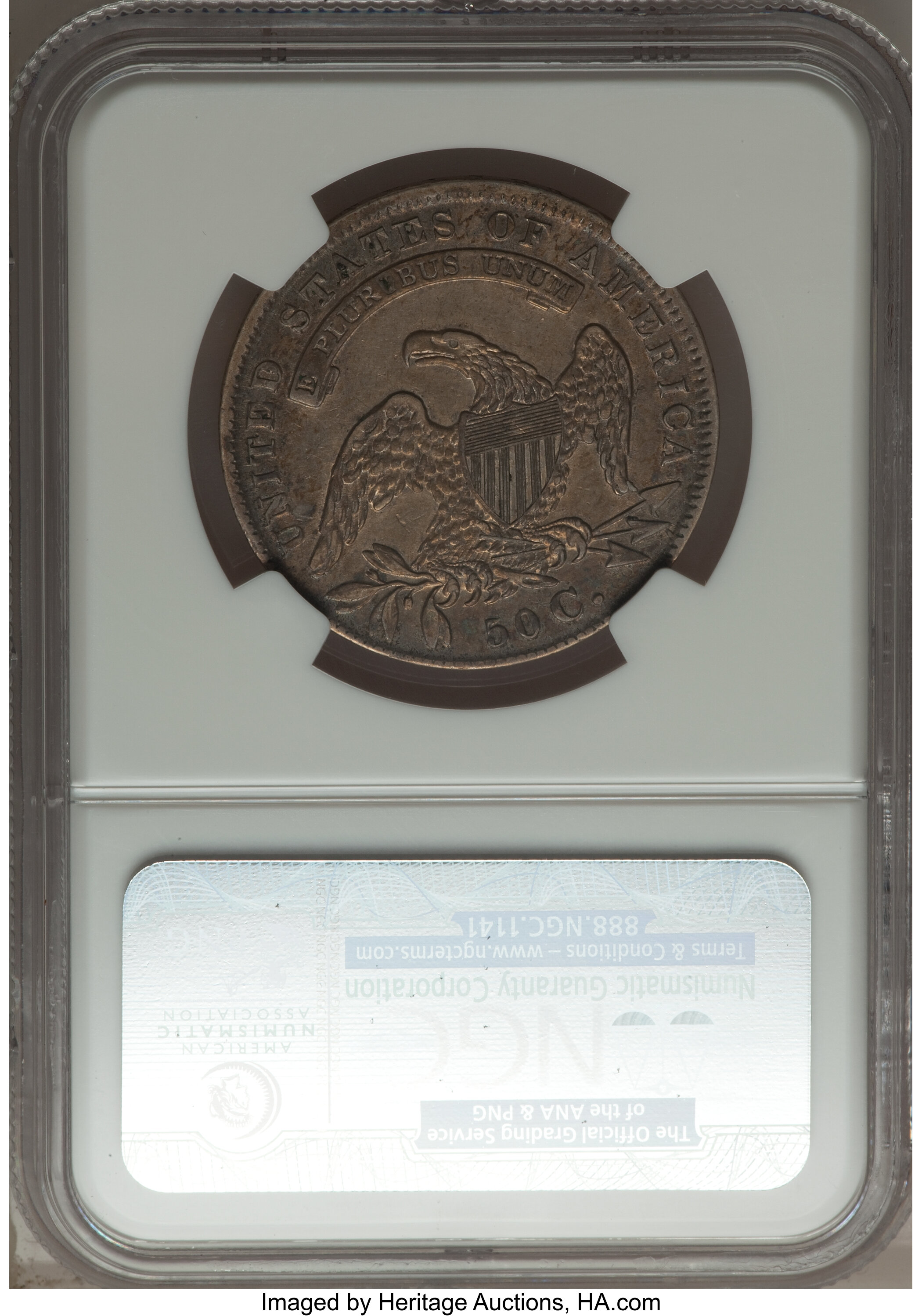 image for: 1836 50C Beaded Reverse, O-106a, R.3, XF45 NGC. Ex: The Skidaway Island Collection. NGC Census: (4/7). PCGS Population ...