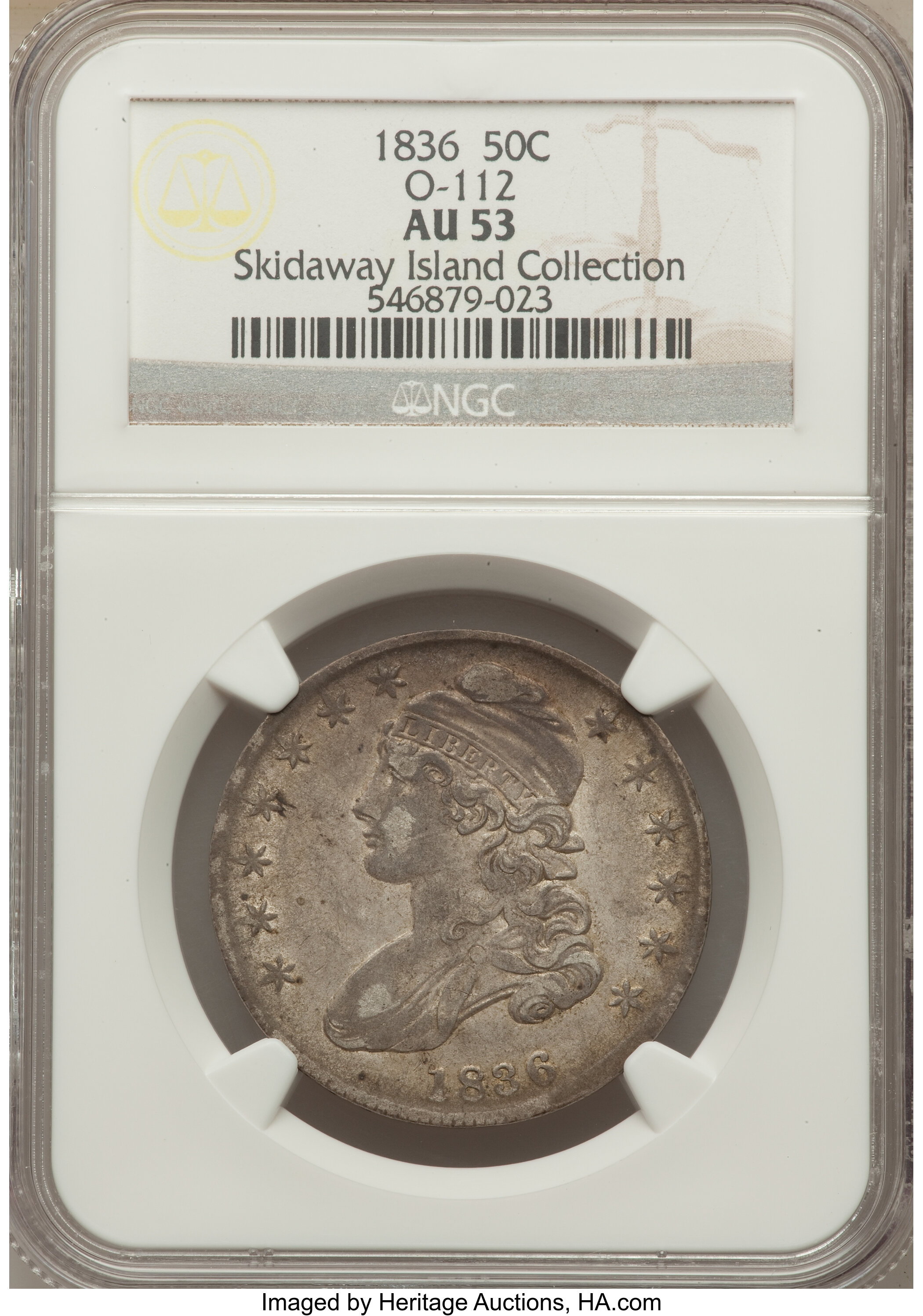 image for: 1836 50C Lettered Edge, O-112, R.1, AU53 NGC. Ex: The Skidaway Island Collection. NGC Census: (0/0). PCGS Population (3...