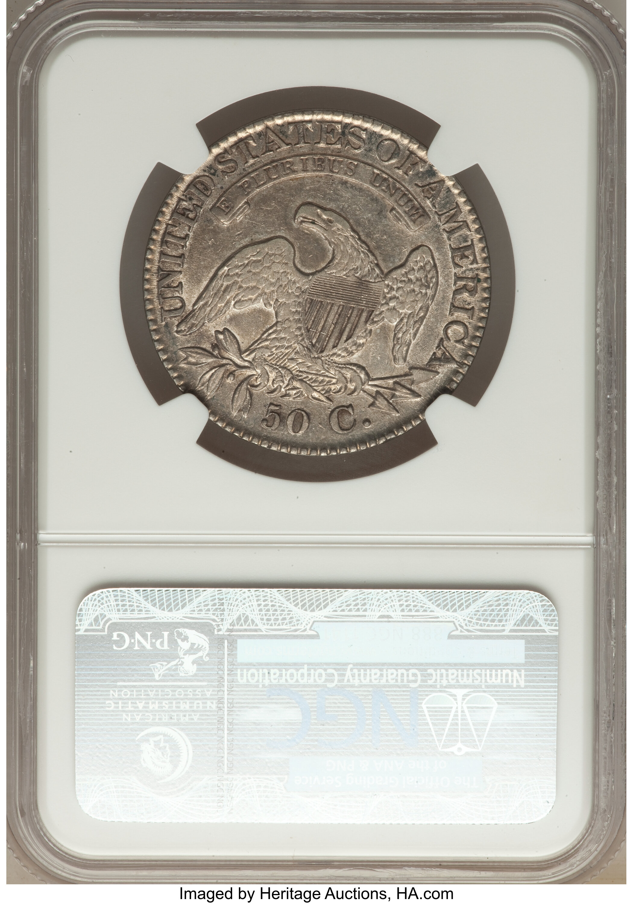 image for: 1827 50C Square Base 2, O-132, R.3, XF40 NGC. Ex: The Skidaway Island Collection. NGC Census: (2/11). PCGS Population (...