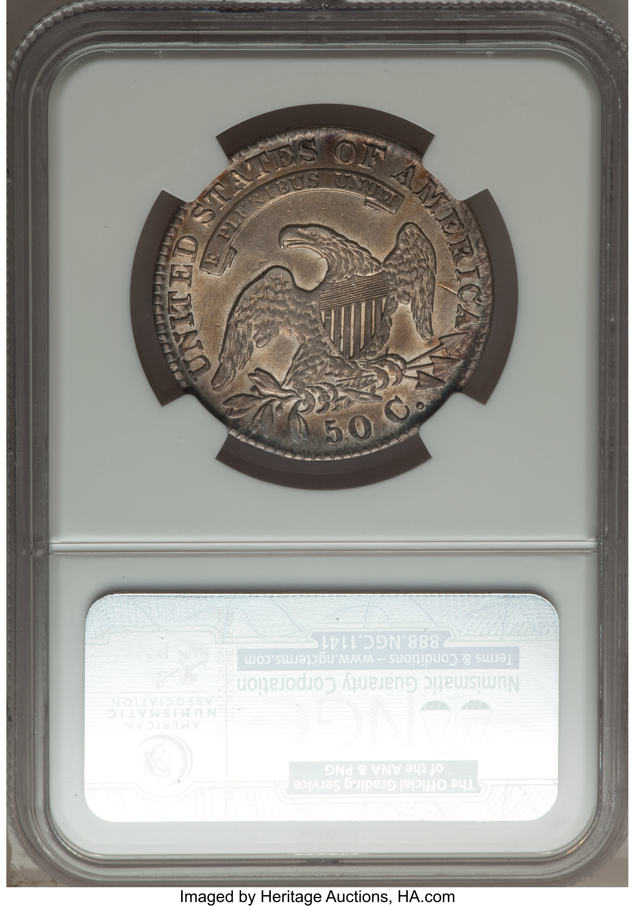 image for: 1829 50C Small Letters, O-108, R.2, AU53 NGC. Ex: The Skidaway Island Collection. NGC Census: (0/0). PCGS Population (1...