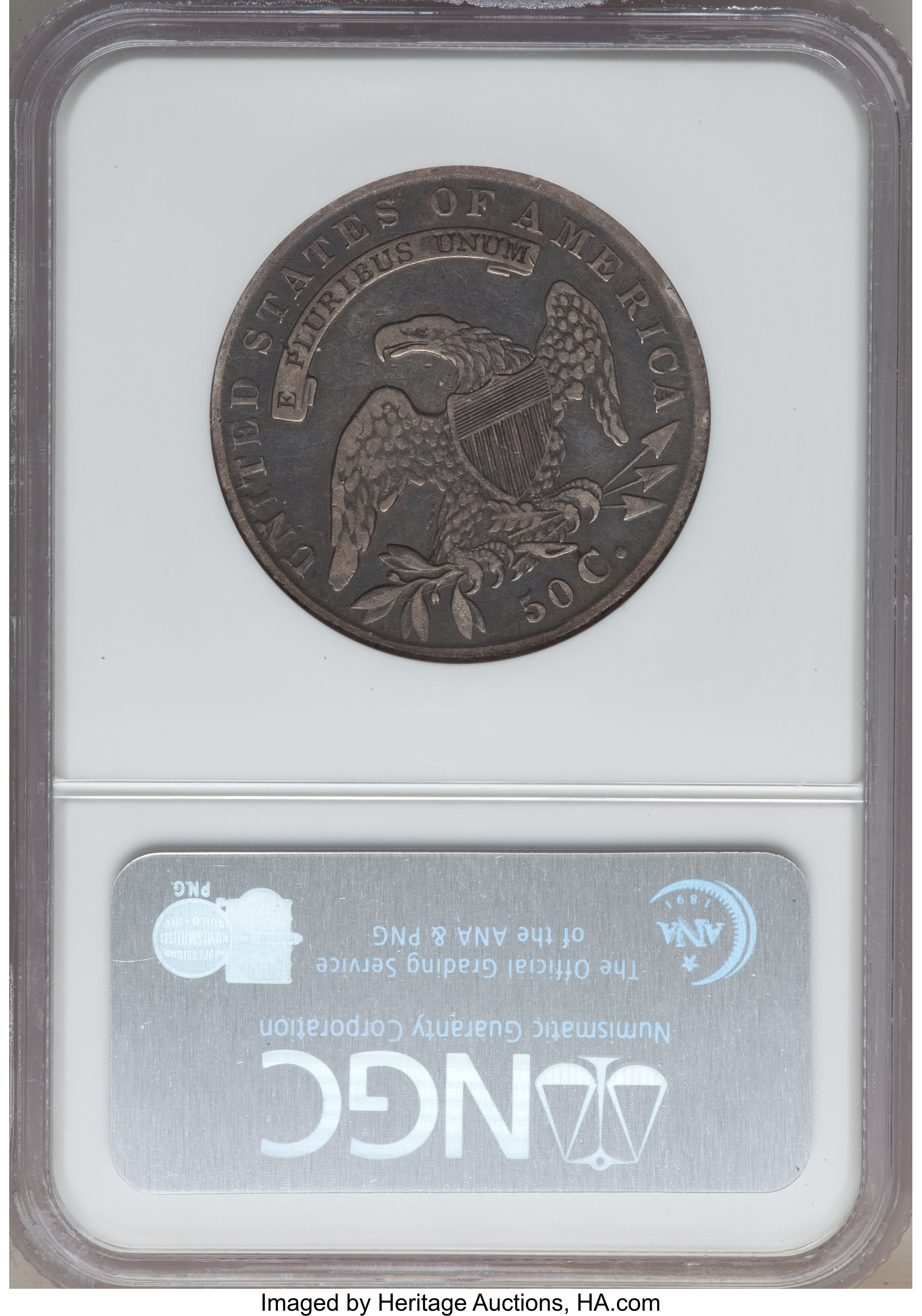 image for: 1834 50C Small Date, Small Letters, O-120, R.4, VF25 NGC. NGC Census: (0/0). PCGS Population (1/15).  ...